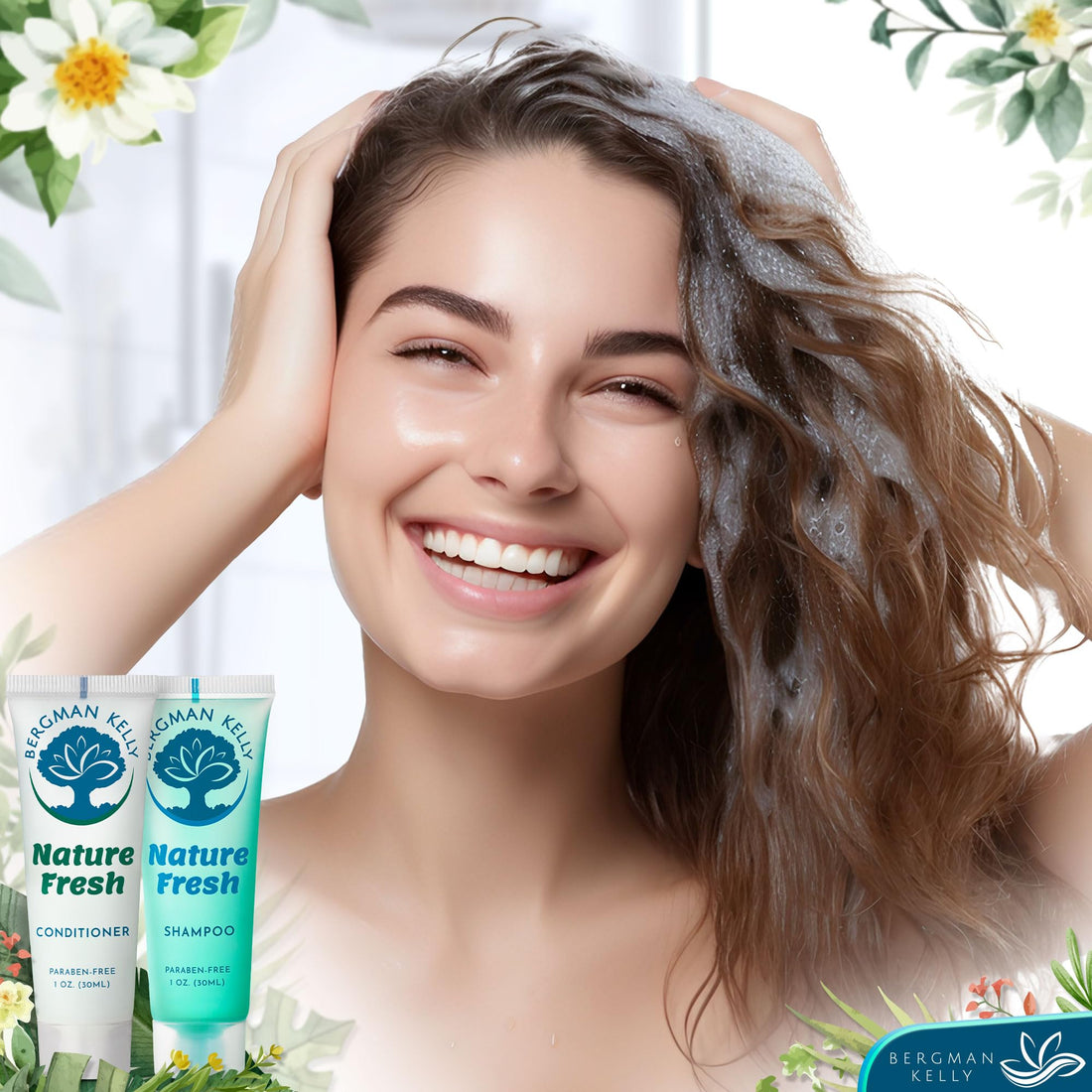 Bergman Kelly - Travel Shampoo and Conditioner Set - 1 fl oz, 100 Pieces, Nature Fresh - Delight Your Guests with Refreshing & Soothing Hotel Toiletries and Guest Hospitality in Bulk