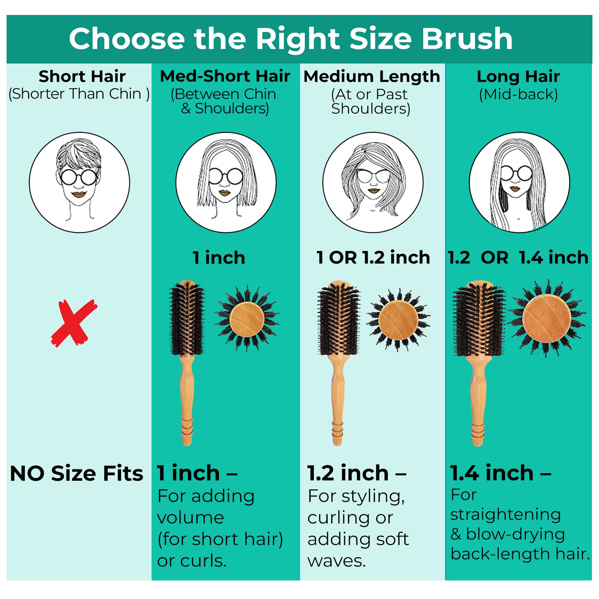 Boar Bristle Wood Round Brush for Women Blow-drying | Curling Bangs or Short Hair for Salon-Like Blowouts, Small Round Hair Brush with 1 Diameter Roller, 2 Including Bristles