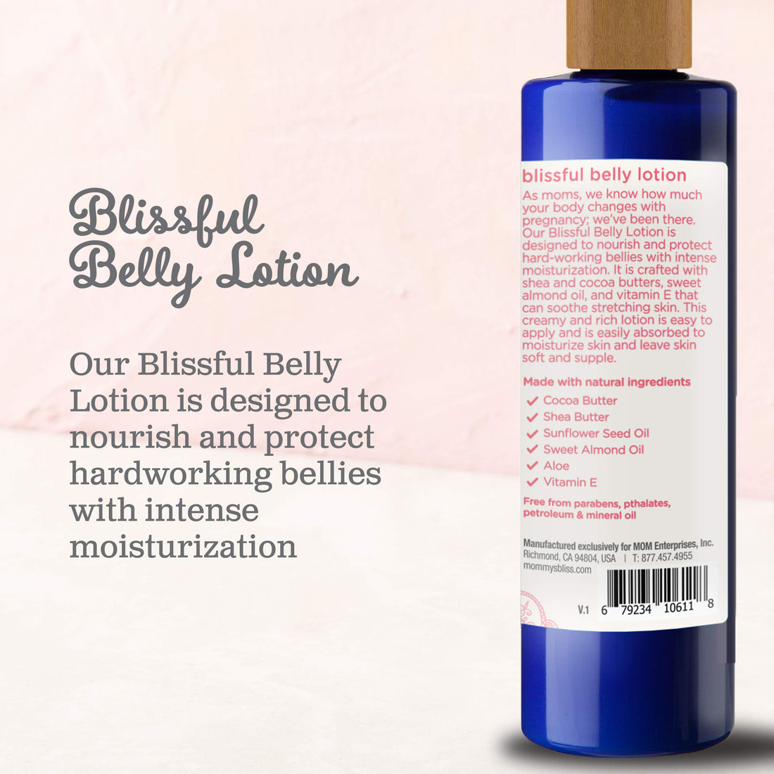 Mommy's Bliss Belly Lotion: For Hydrated, Resilient, & Elastic Skin During Pregnancy, Reduce Stretch Mark Appearance with Cocoa Butter, Vitamin E, Aloe, & Natural Oils, Unscented, 8 Fl Oz