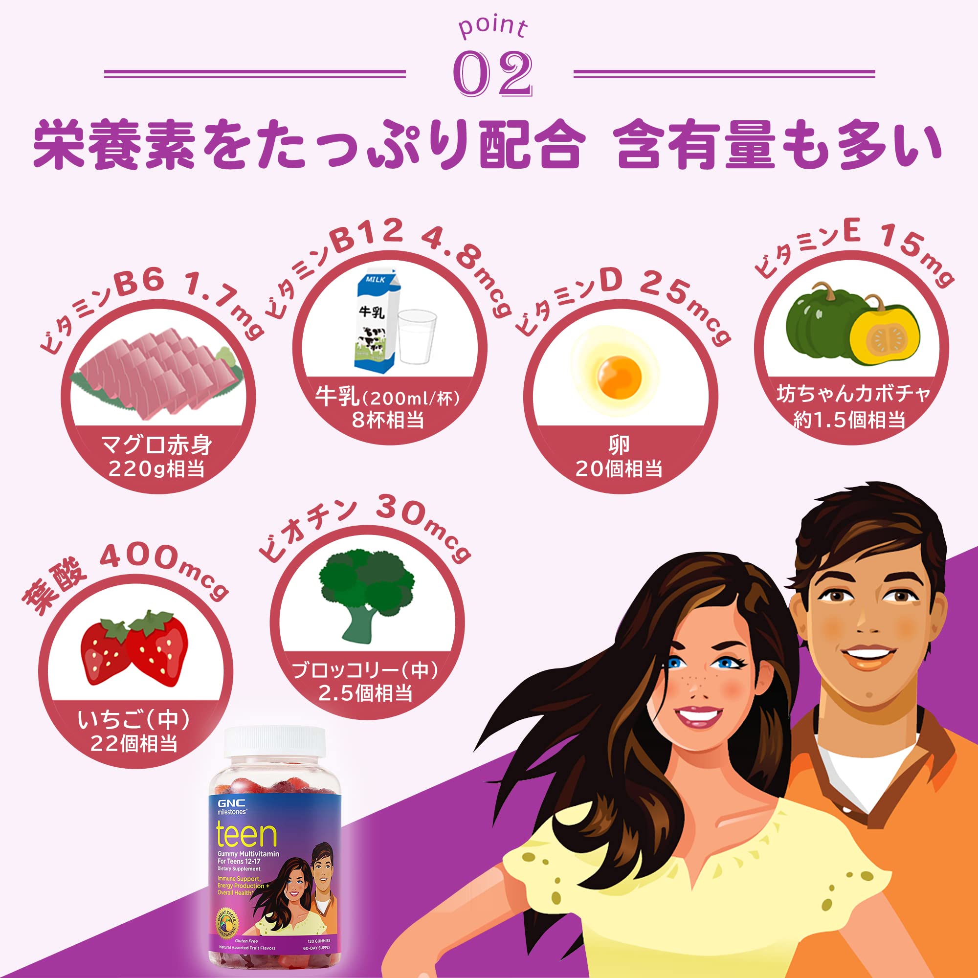 GNC milestones Teen Multivitamin - Natural Fruit Flavors - 120 Gummies (60 Servings)