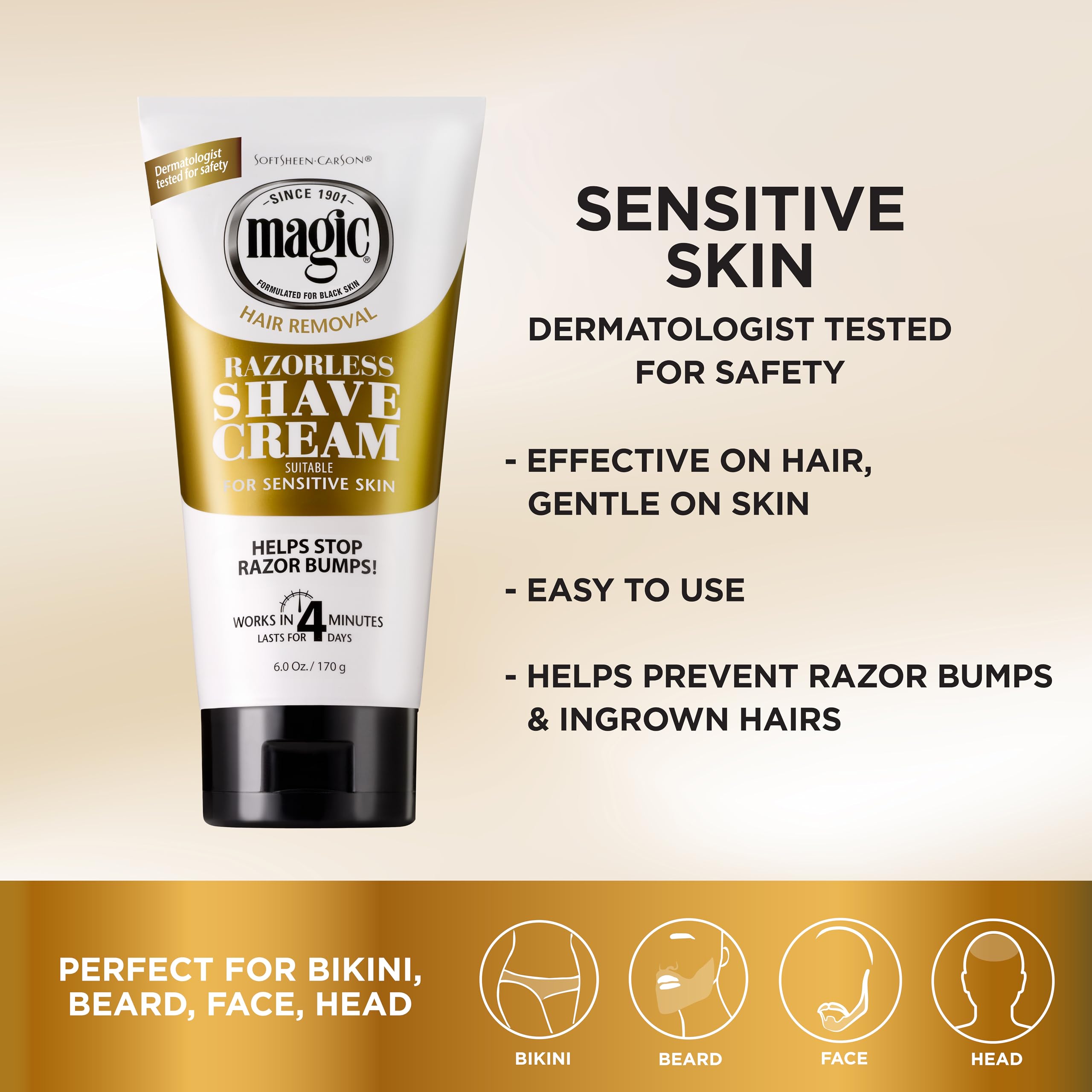 SoftSheen-Carson Magic Razorless Shaving Cream, Hair Removal Cream, Depilatory Cream, Works in 4 Minutes for Coarse, Curly Hair, 2 Count