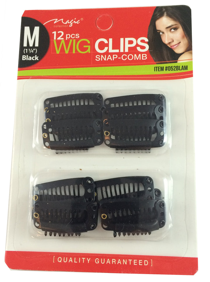 12 pcs Wig Clips Snap Comb 1 1/4 Medium (Black) by Bee Sales