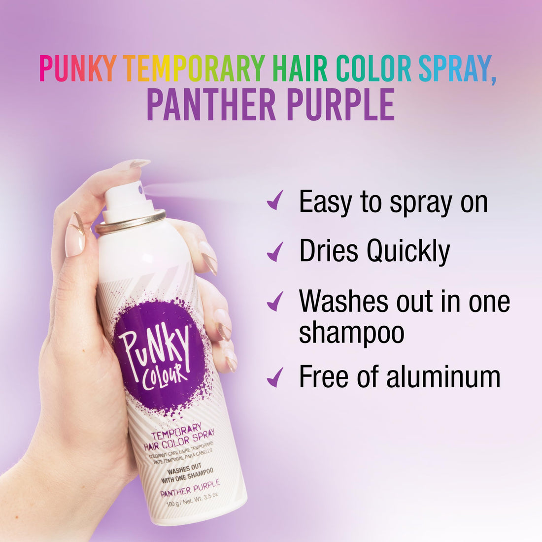 Punky Temporary Hair Color Spray-On, Panther Purple, Non-Damaging Instant Hair Dye, No Bleaching Needed, Non-Sticky, Washable and Leaves No Residue, 3.5 oz, 1 Pack