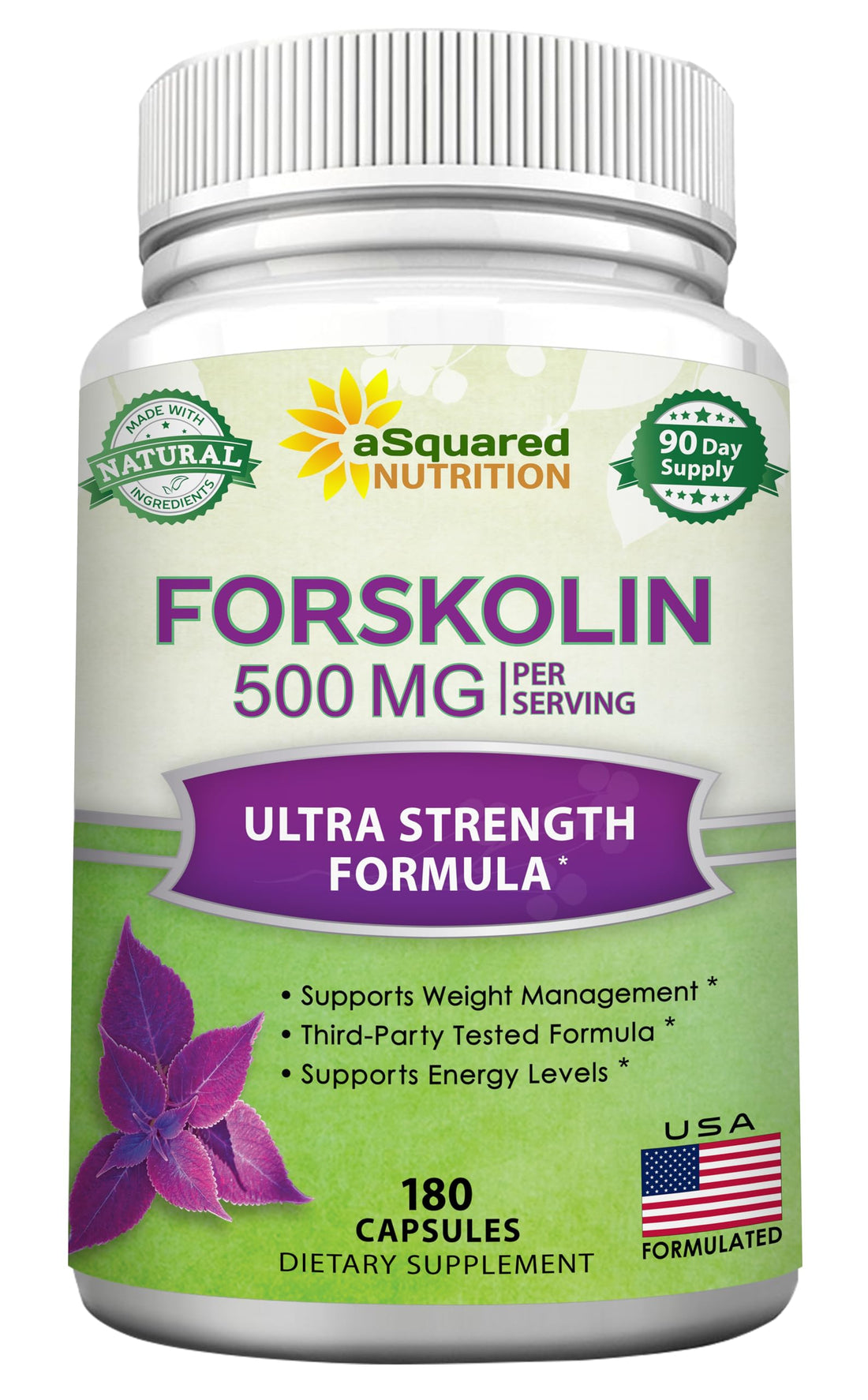 aSquared Nutrition Forskolin 500mg Max Strength-180 Capsules,Forskolin Supplement for Pure Weight Loss Fuel, Coleus Forskohlii Root - Forskolin Diet Pills, Belly Buster Fat Burner 2X Slim Trim Lose