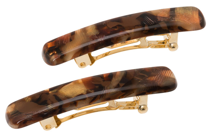 France Luxe Mini Rectangle Barrette Pair - Pavlova Brown