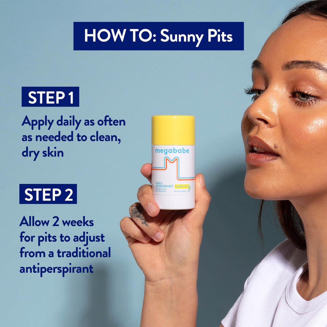 Megababe Daily Deodorant - Sunny Pits | Aluminum-Free, Clear & Clean | 2.6 oz