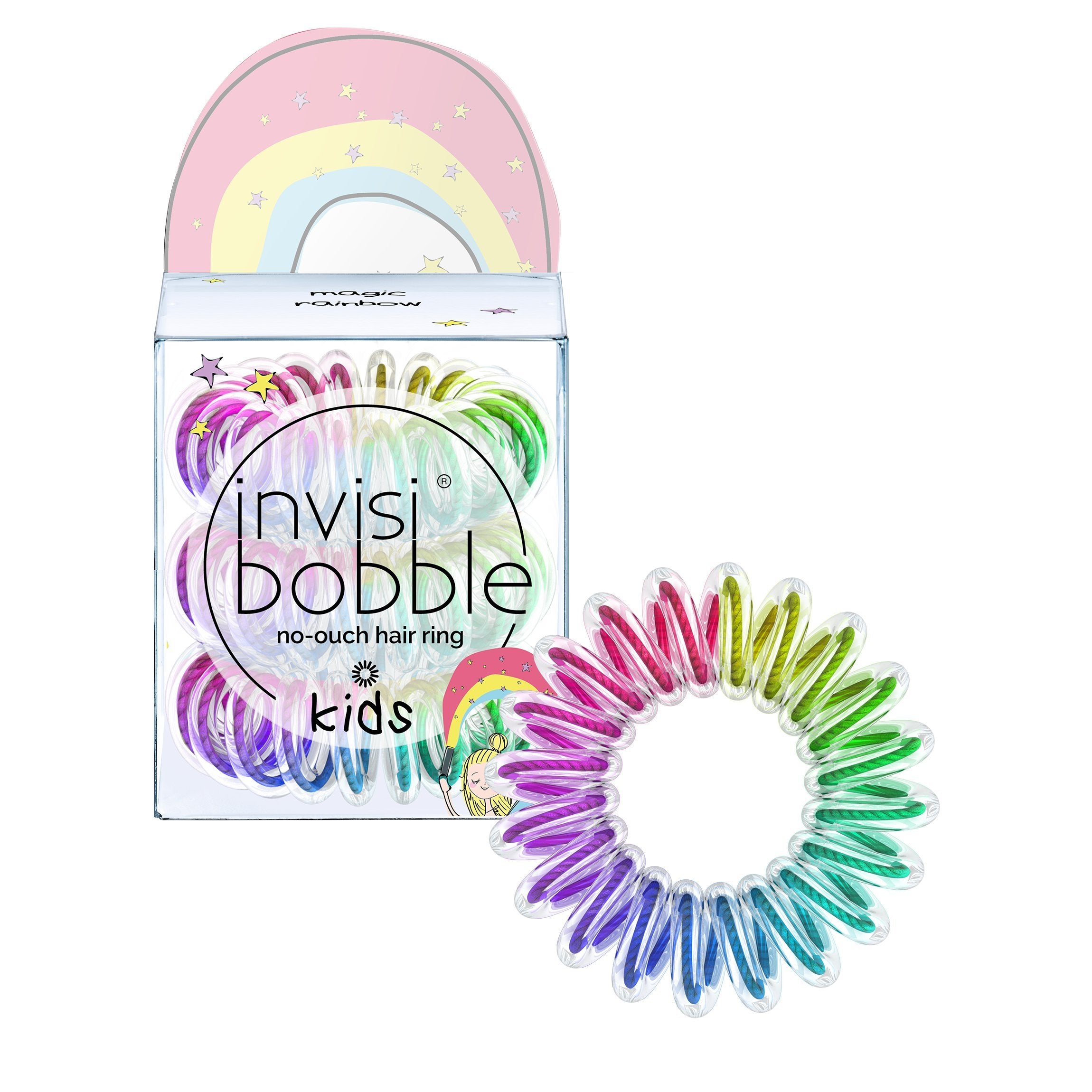 Invisibobble Kids Magic Rainbow ‚¬Œ The Spiral Shaped Nou-Ouch Hair Ring ‚¬Œ Perfect Hair Ring For Kids, 3 Colorful Hair Ties Per Packaging