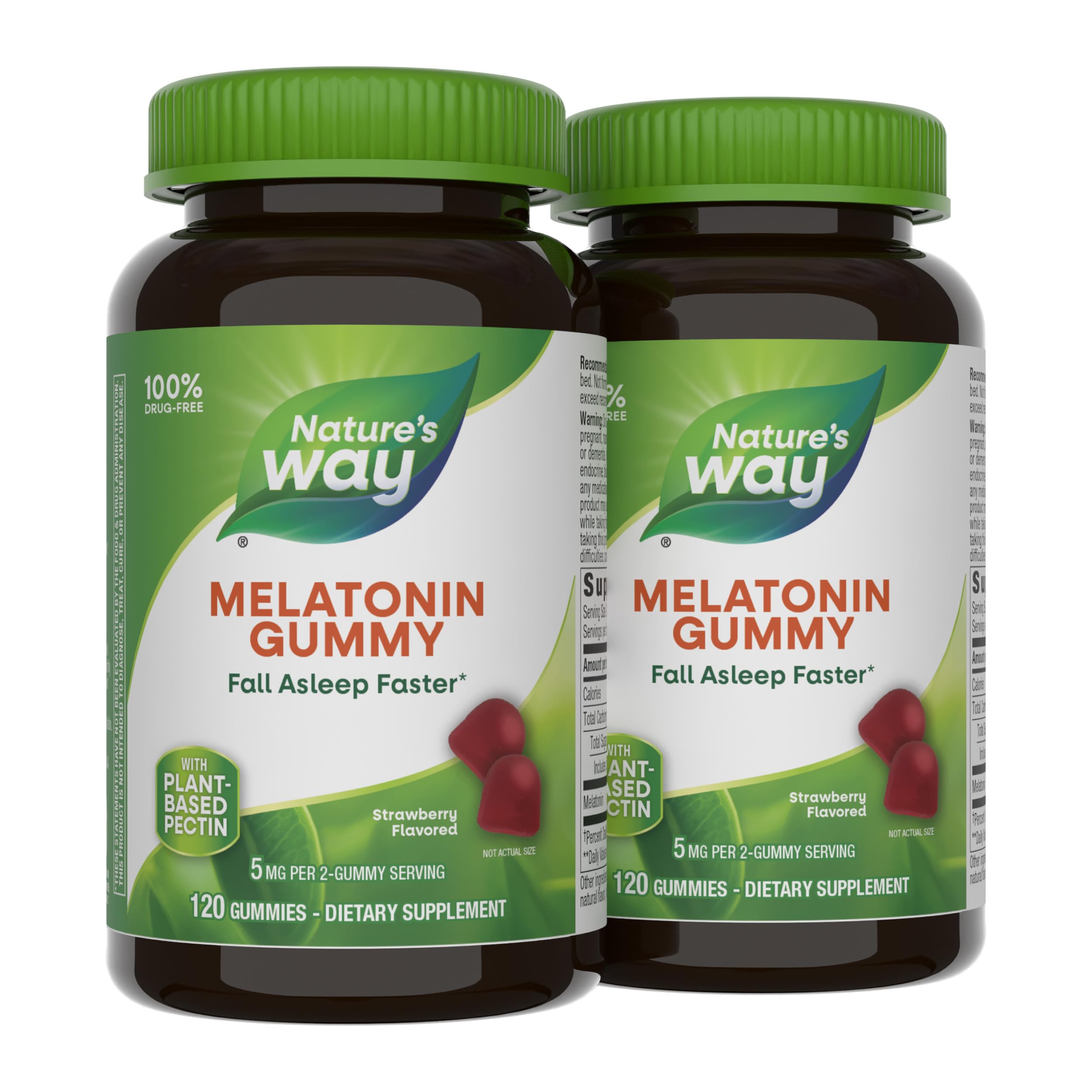 Nature's Way Melatonin Gummies, Supports Restful Sleep for Adults*, Fall Asleep Faster*, Strawberry Flavored, 5 mg per 2-Gummy Serving, 120 Count (Set of 2)