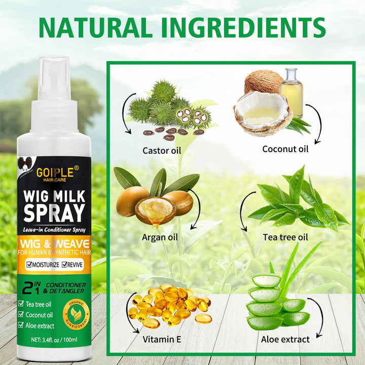 Wig Milk Spray for Synthetic Hair, Leave-in Conditioner Spray Conditioner & Detangler Moisturize Spray, Wig Glue Lace Glue for Lace Front Wigs Strong Hold Lace Adhesive Wig Accessory Essentials Kit