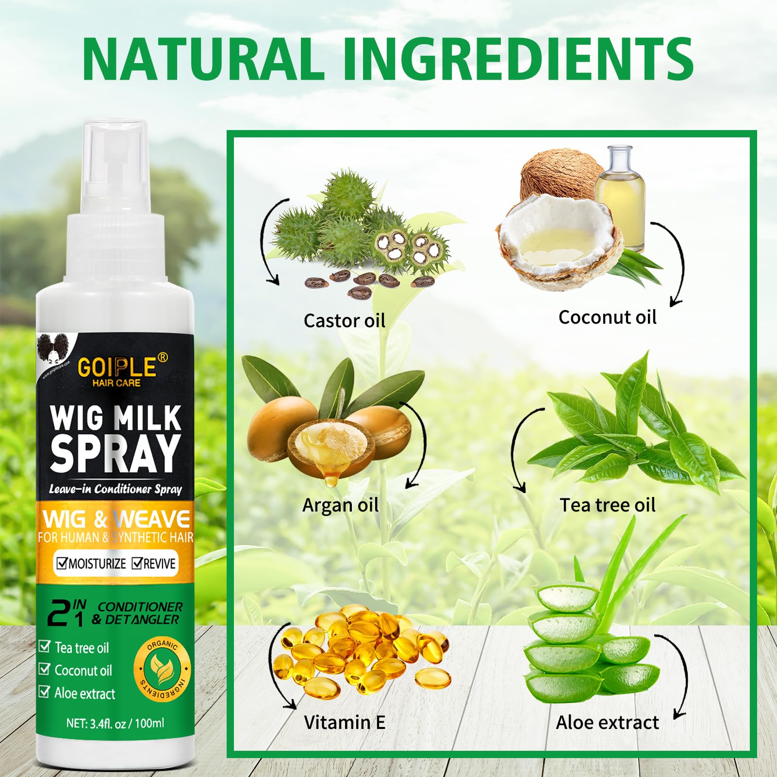 Wig Milk Spray Wig Spray for Synthetic Hair, Leave-In Conditioner Spray for Hair Wigs, Conditioner & Detangler 2 in 1 Moisturize Spray, Hydrates & Replenishes Synthetic Wigs Easy Combing (3.4 fl oz)