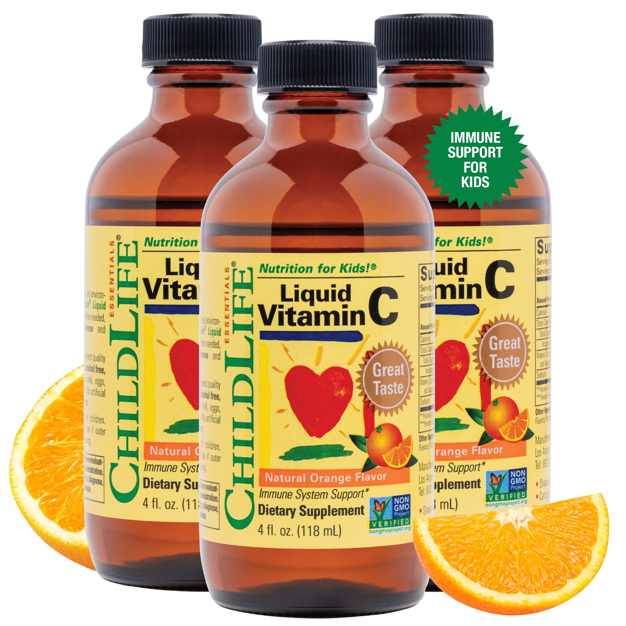 CHILDLIFE ESSENTIALS Liquid Vitamin C - Pure Vitamin C Liquid, Vitamin C for Kids, Liquid Supplement, Immune System Support, Great Taste - Natural Orange, 4 Fl Oz (Pack of 3)