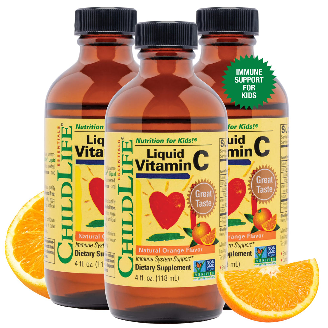 CHILDLIFE ESSENTIALS Liquid Vitamin C - Pure Vitamin C Liquid, Vitamin C for Kids, Liquid Supplement, Immune System Support, Great Taste - Natural Orange, 4 Fl Oz (Pack of 3)