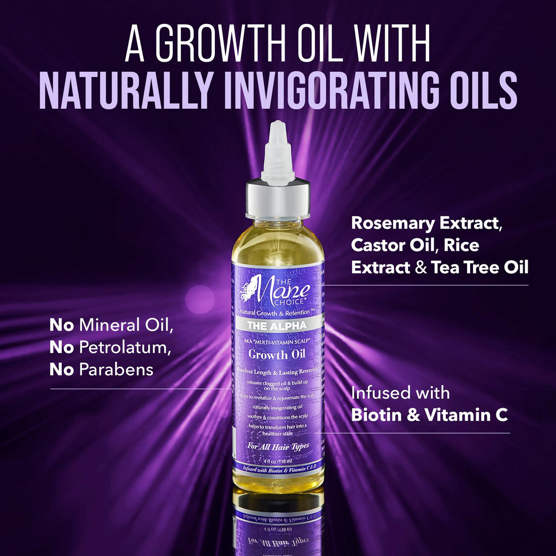 The Mane Choice Alpha Multi-Vitamin Scalp Hair Growth Oil, 4 Fl Oz, 1 Pack, Nourishing Scalp Oil with Biotin, Vitamin C, Rosemary, Rice Extract, Jojoba, Tea Tree & Castor Oil, Lightweight & Non-Greasy
