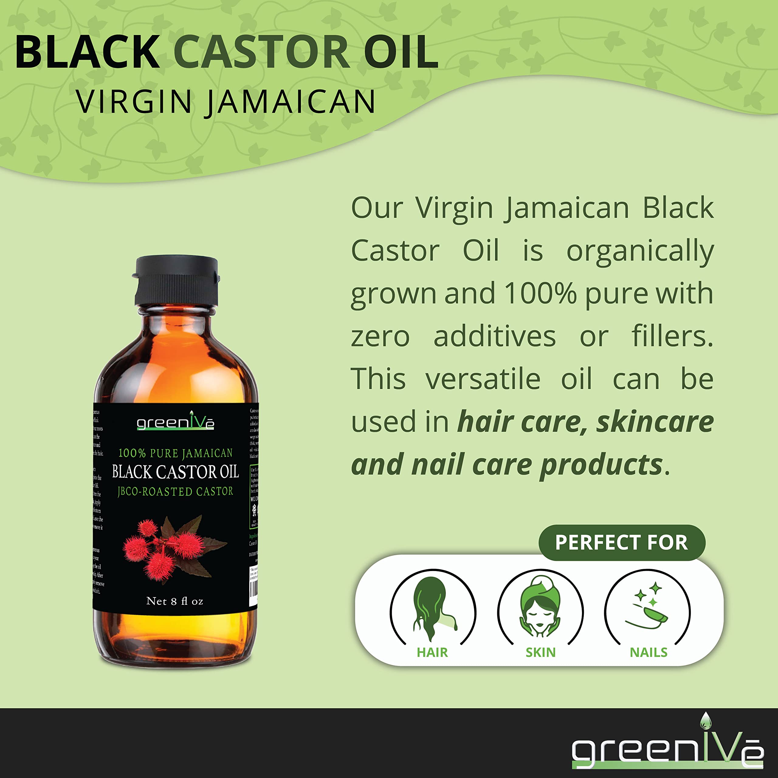 GreenIVe - Jamaican Black Castor Oil - 100% Pure - Exclusively on Amazon (8 Ounce)