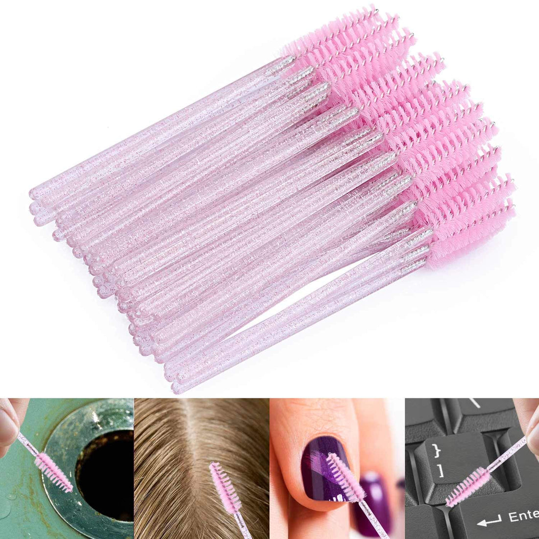 Tbestmax 200 Disposable Eyelash Brush Mascara Wands Spoolies for Eye Lashes Extension Eyebrow and Makeup Pink
