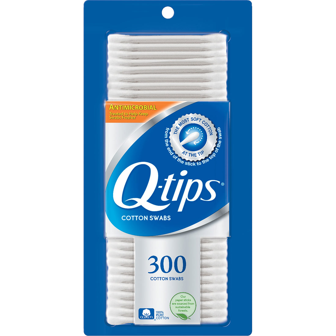 Pack of 1 : Q-tips Cotton Swabs, Anti-Microbial 300 Count