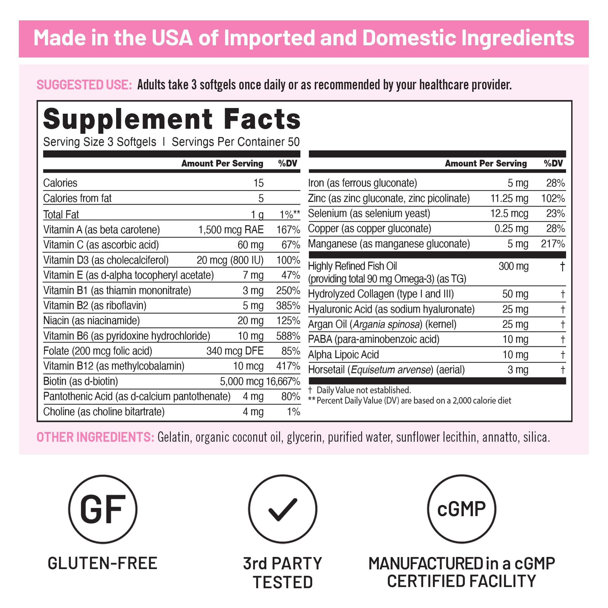 NatureWise Hair Skin and Nails Vitamin, Biotin 5000mcg w/Hyaluronic Acid, Collagen for Women with C, B Complex, D3, A, E, Iron - Non-GMO, Gluten Free - 150 Softgels[50-Day Supply]
