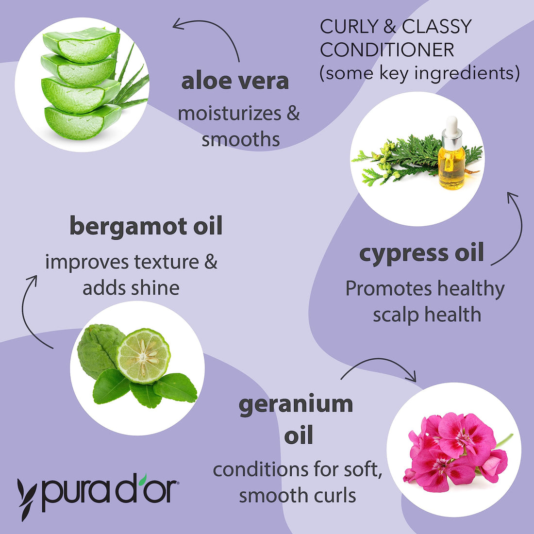 PURA D'OR Curly & Classy Shampoo & Conditioner Set for Defined Curls - Nourishing Formula with Argan, Castor, Geranium, Coconut & Kukui Seed Oils