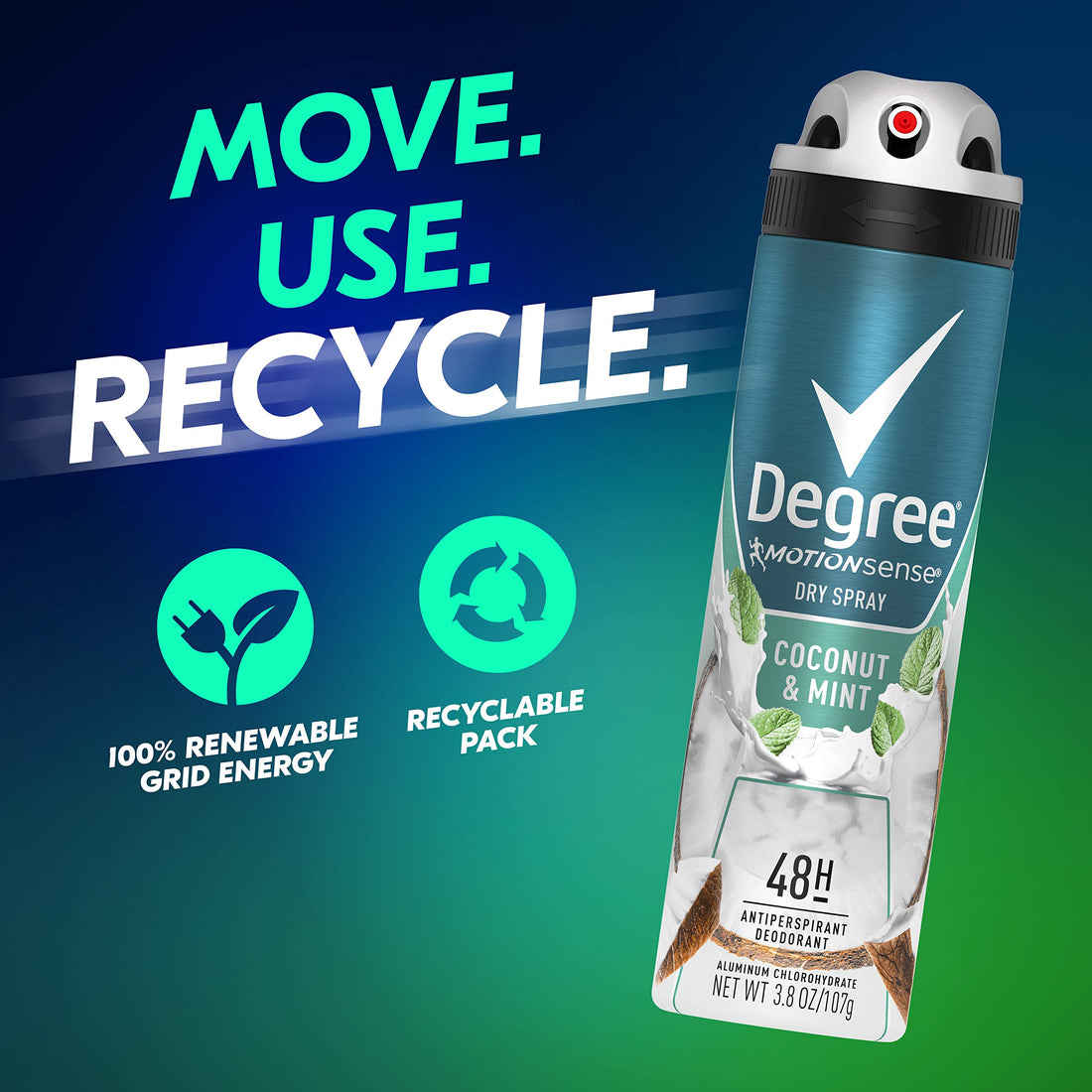 DEGREE Men Antiperspirant Deodorant Spray Coconut & Mint 48-Hour Protection,3.8 Ounce, 3 Count