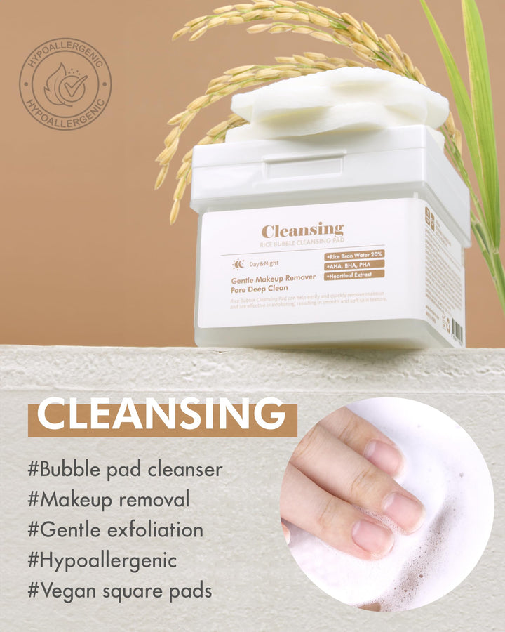 DERMAL Rice Bubble Cleansing Pad – Makeup Remover Bubble Pads - Exfoliating and Hydrating Cleansing Pad with Korean Rice Bran Water, AHA, BHA, PHA, Fresh Green Citrus Scent, 80pads