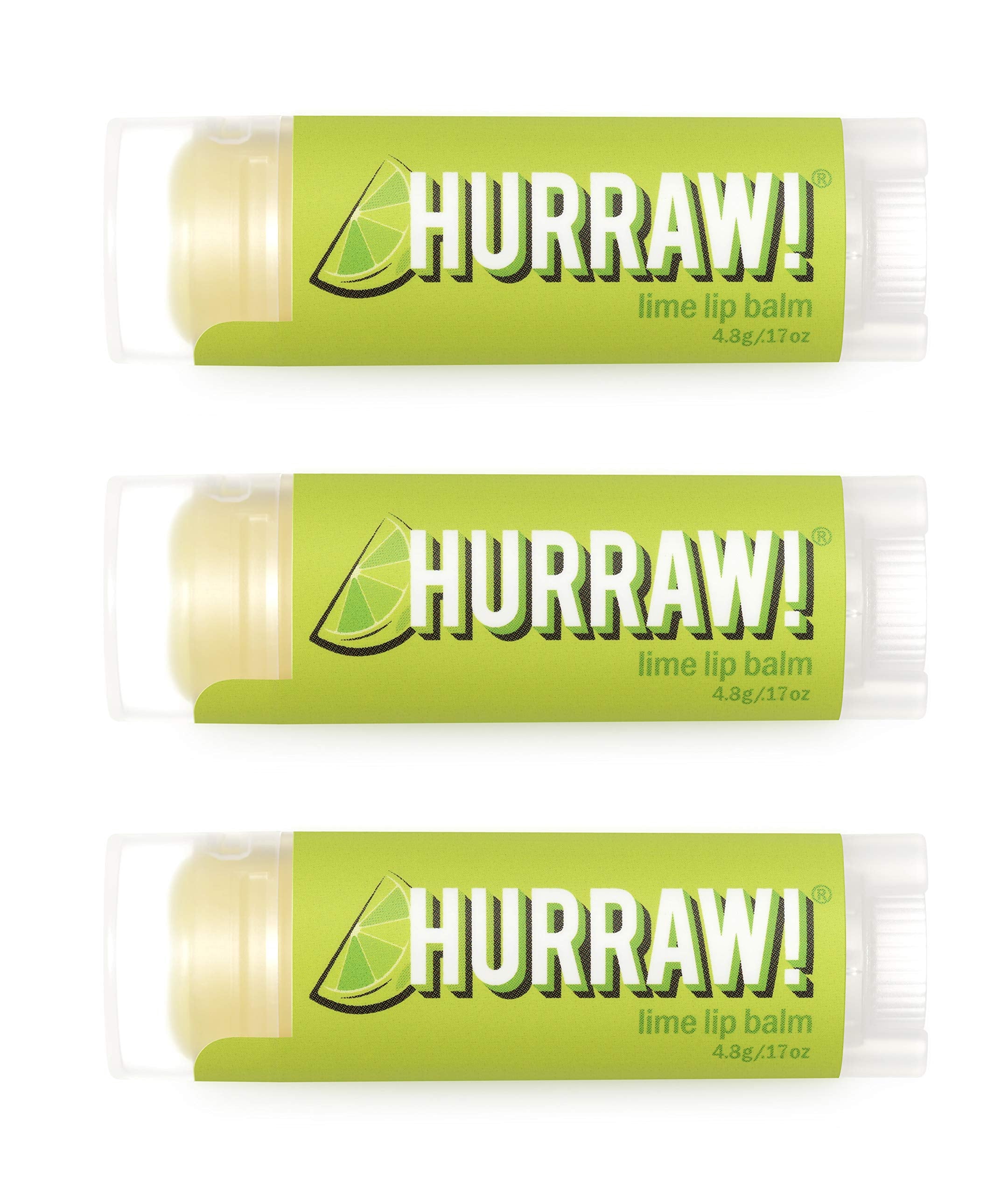Hurraw! Lime Lip Balm, 3 Pack: Organic, Certified Vegan, Cruelty and Gluten Free. Non-GMO, 100% Natural Ingredients. Bee, Shea, Soy and Palm Free. Made in USA