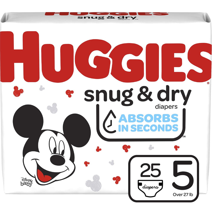 HUGGIES Snug & Dry Diapers, Size 5, 25 Count, JUMBO PACK (Packaging May Vary)