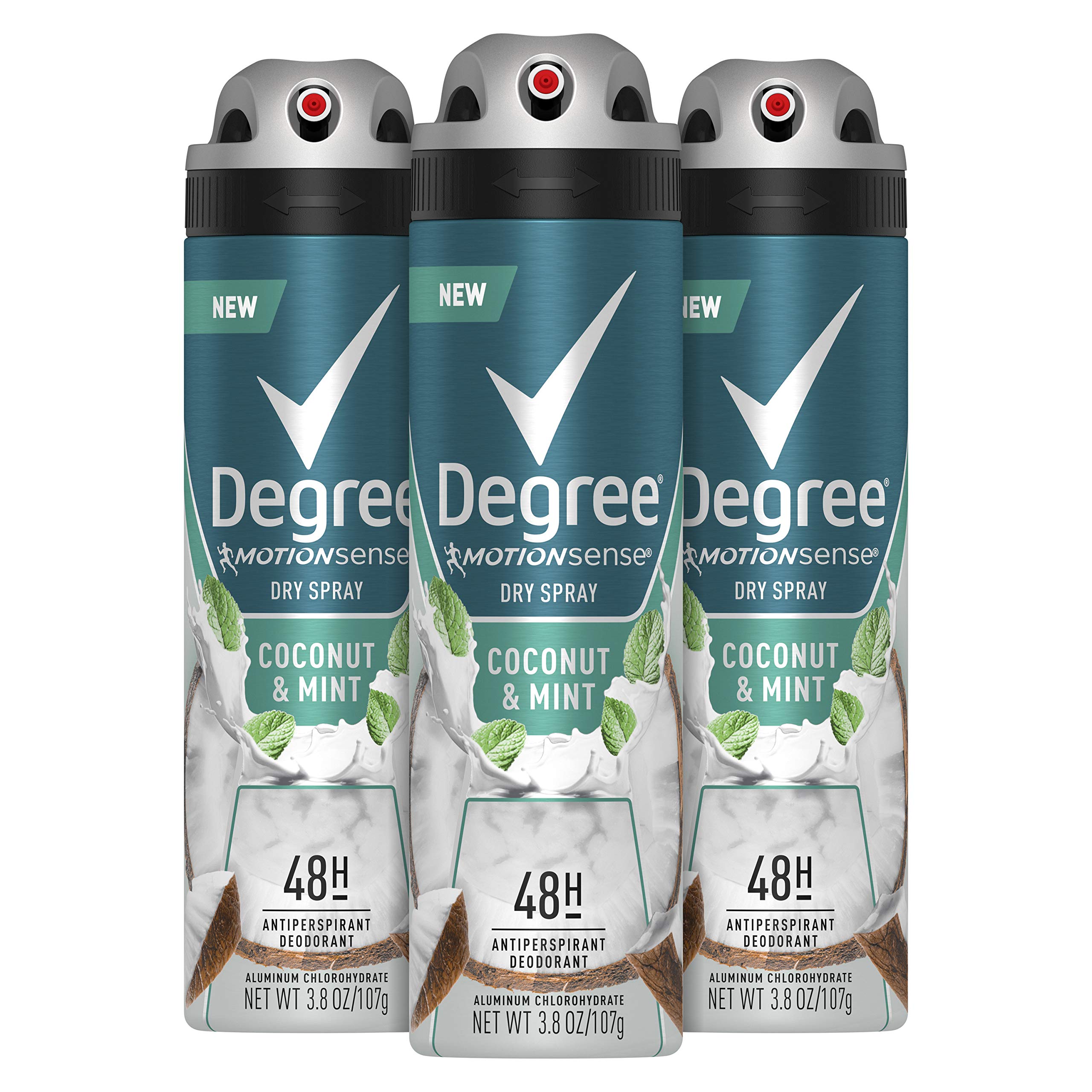 DEGREE Men Antiperspirant Deodorant Spray Coconut & Mint 48-Hour Protection,3.8 Ounce, 3 Count