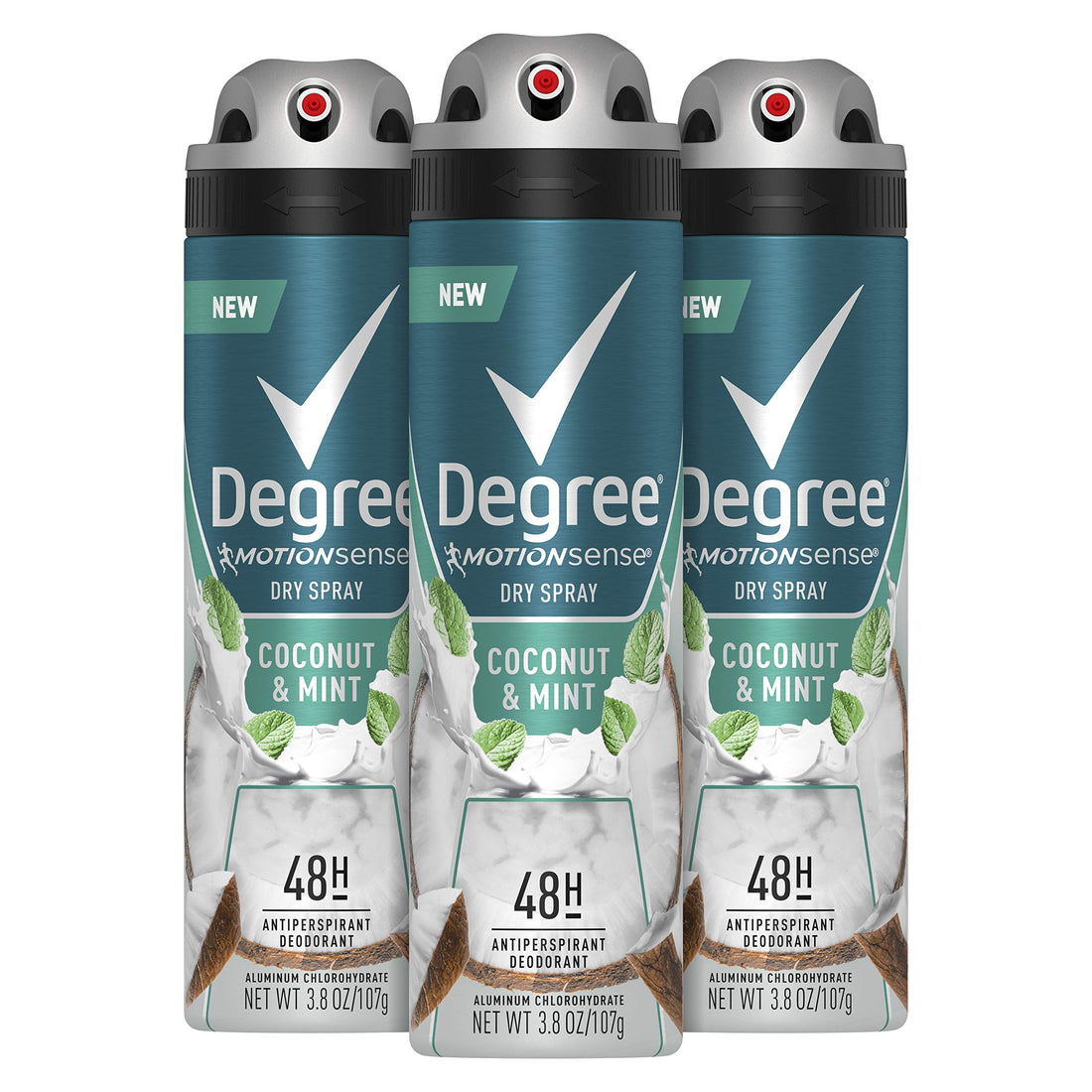 DEGREE Men Antiperspirant Deodorant Spray Coconut & Mint 48-Hour Protection,3.8 Ounce, 3 Count