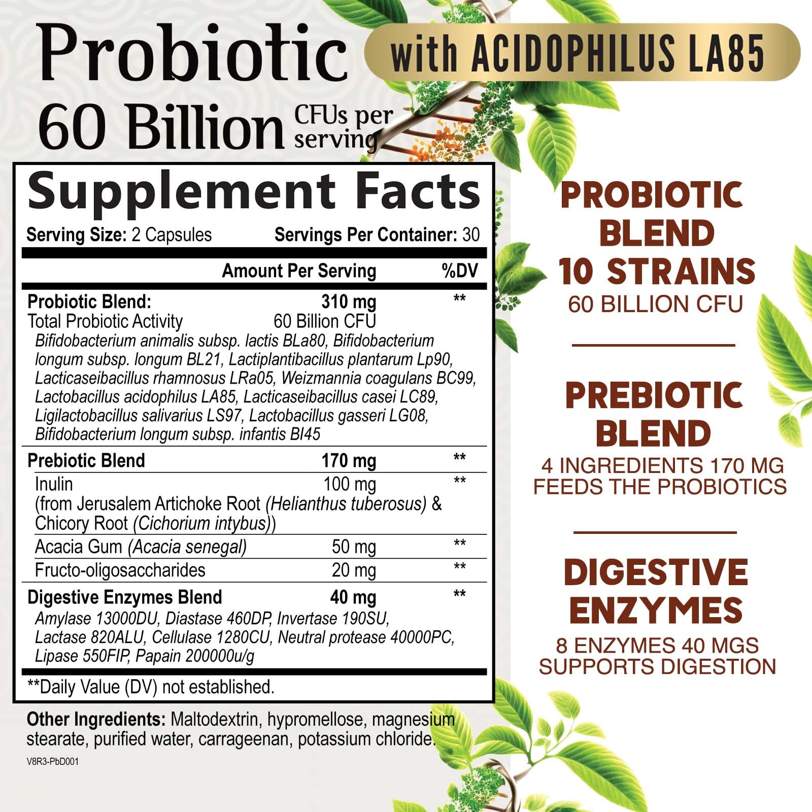Probiotics 60 Billion CFU per Serving - 10 Strains + Prebiotics - Immune, Digestive & Gut Health Support, Supports Occasional Constipation, Gas & Bloating - Shelf Stable for Women & Men - 60 Capsules