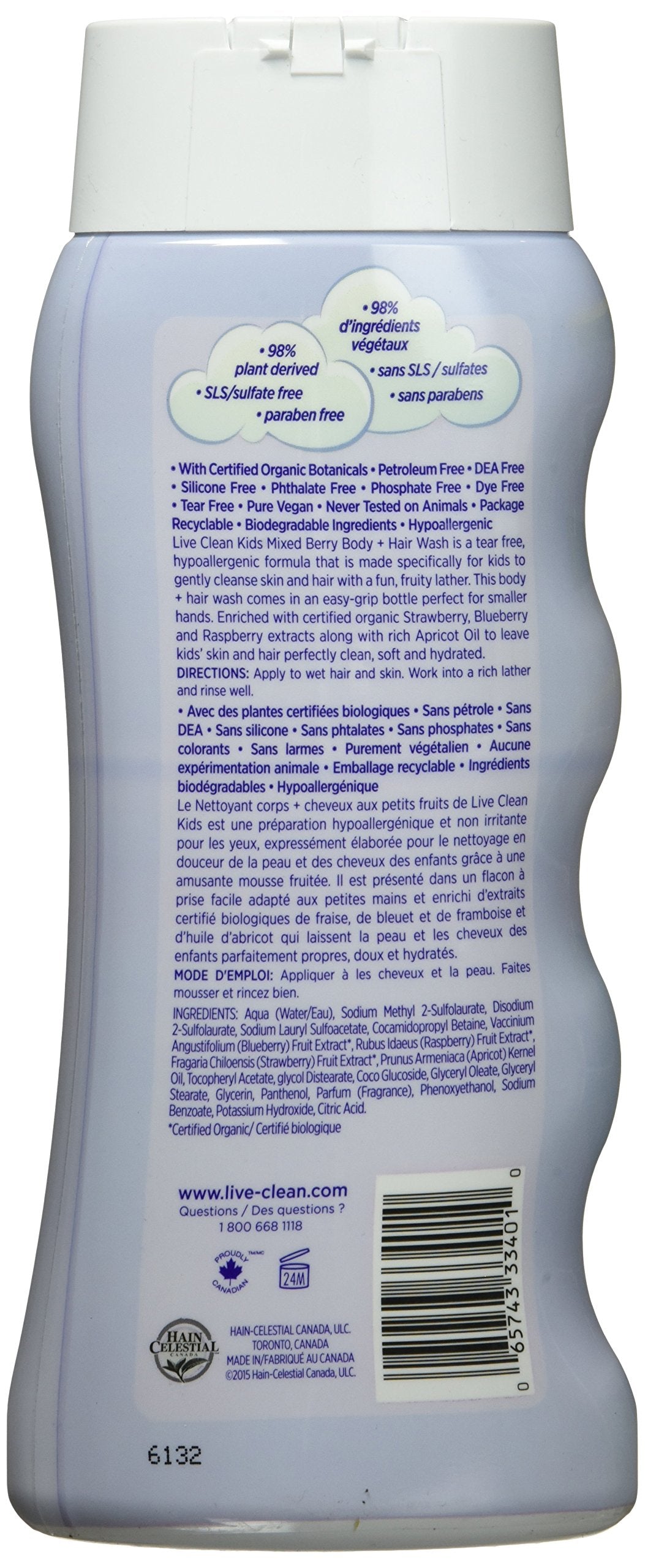 Live Clean Kids Tear Free Hypoallergenic Formula Body and Hair Wash Mixed Berry 350 mL
