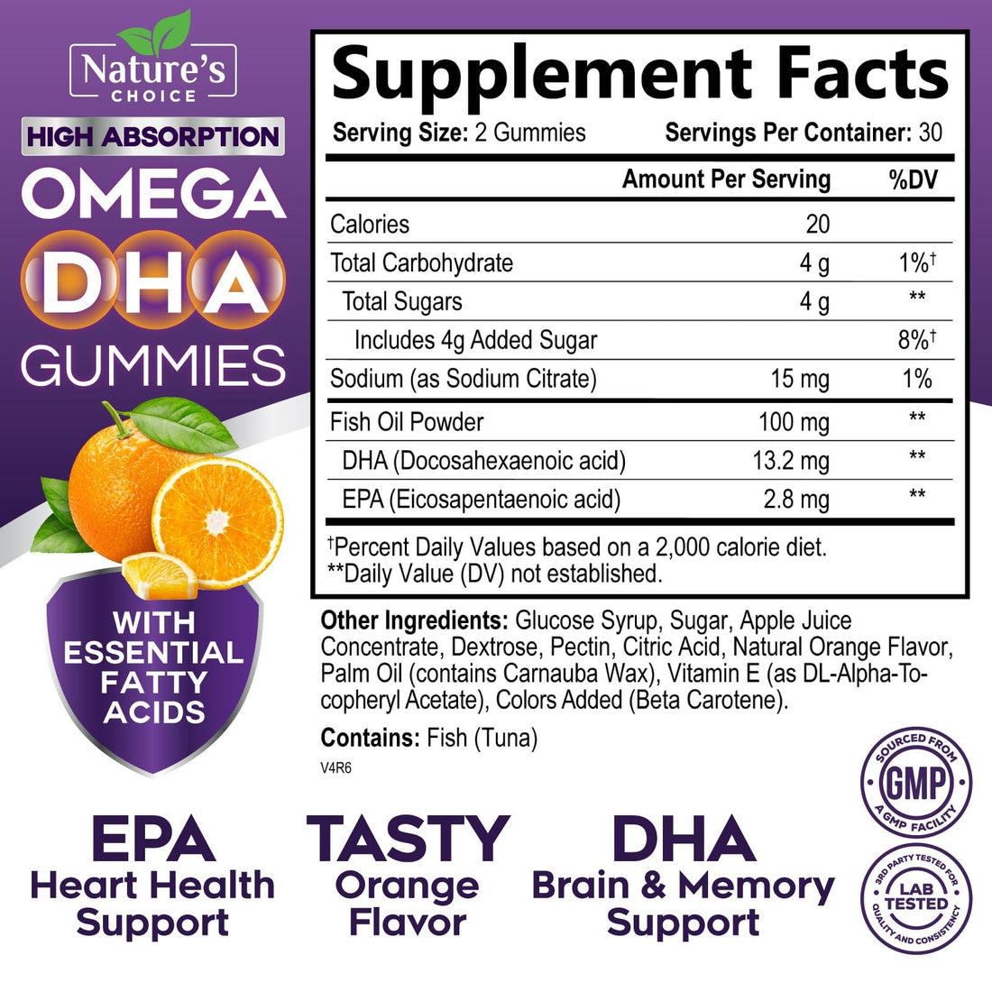 Omega 3 Fish Oil Gummies - Triple Strength Omega 3 Gummy Vitamins, High Absorption EPA & DHA Fatty Acids, for Heart Health & Brain Support, Nature's Fish Oil Supplement, Orange Flavor - 60 Gummies
