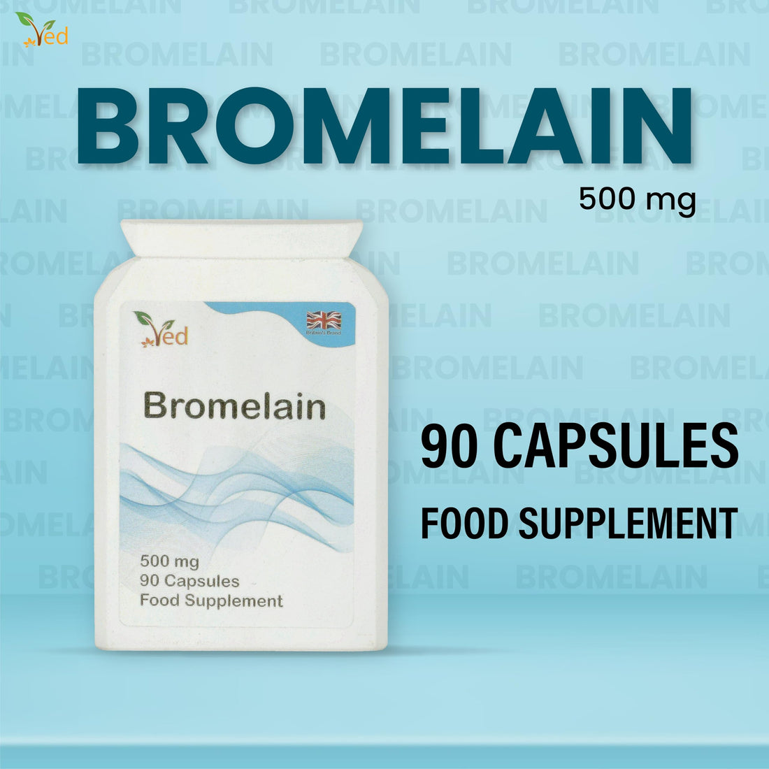 Ved Bromelain Capsule High Strength 3000 GDU/g 500mg per Capsule, Naturally Derived from Pineapple, Vegan Capsule, 90 Capsule(3 Months Supply)