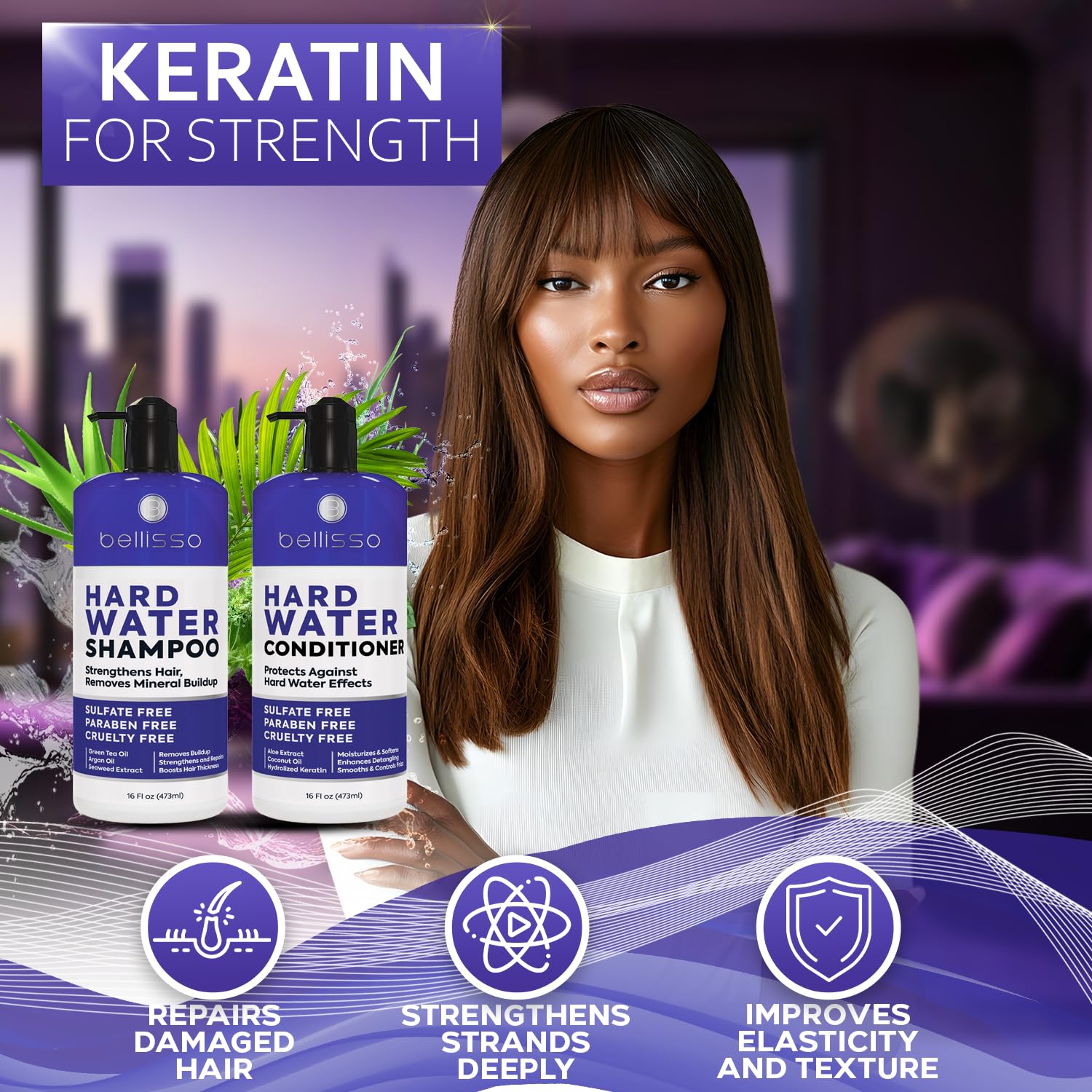 Hard Water Shampoo and Conditioner Set - Sulfate Free Hair Care Products for Women and Men - Moisturizing Treatment with Chelating Properties for a Deep Clean - Remover for Cleansing Mineral Build Up