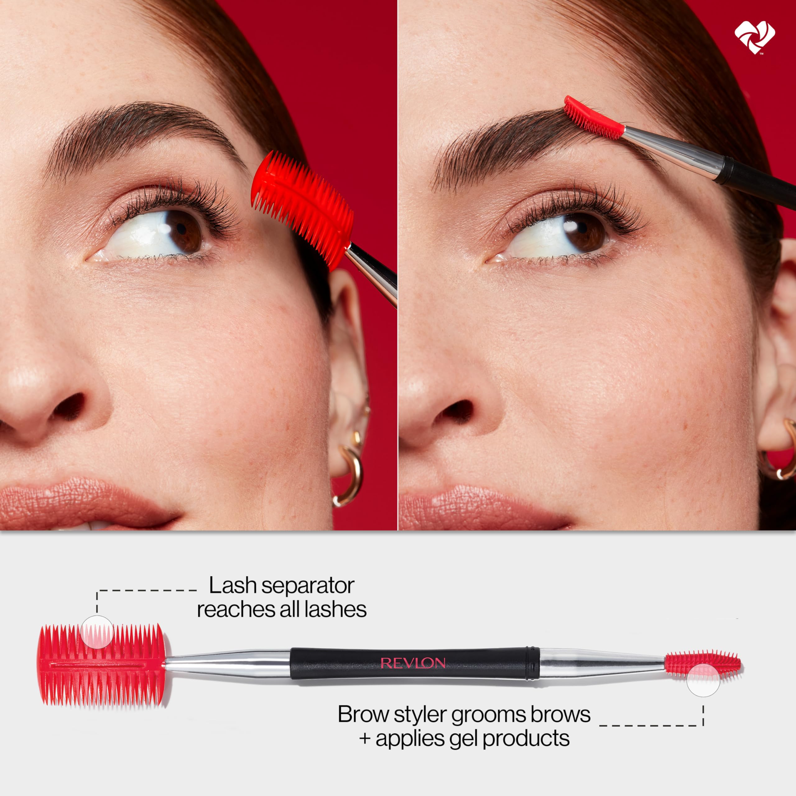 Revlon Lash & Brow Styling Tool, Dual Ended Eyelash Separator & Eyebrow Brush Spoolie, Works with Mascara & Brow Makeup, 1 count