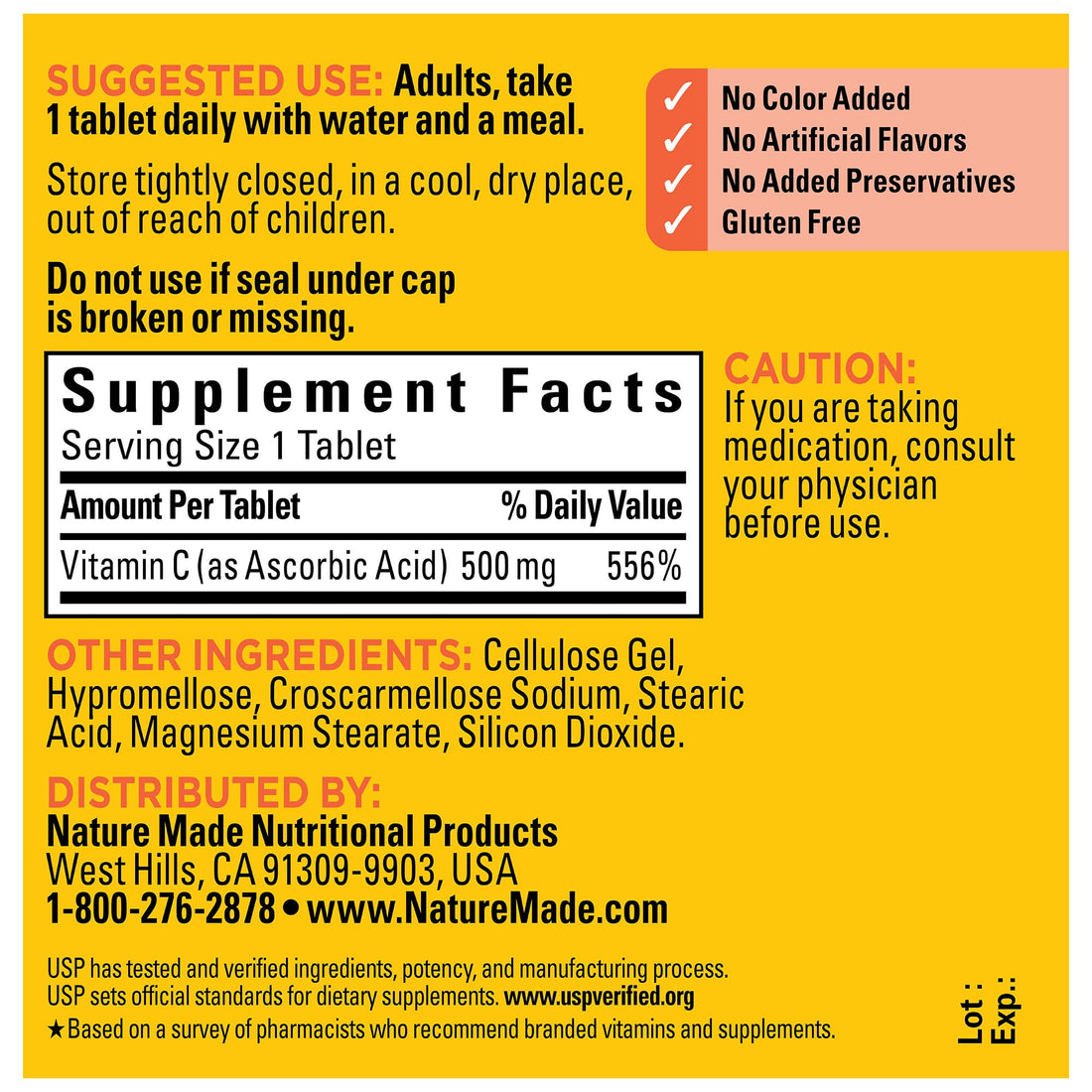 Nature Made Vitamin C 500 mg, Dietary Supplement for Immune Support, 100 Tablets, 100 Day Supply