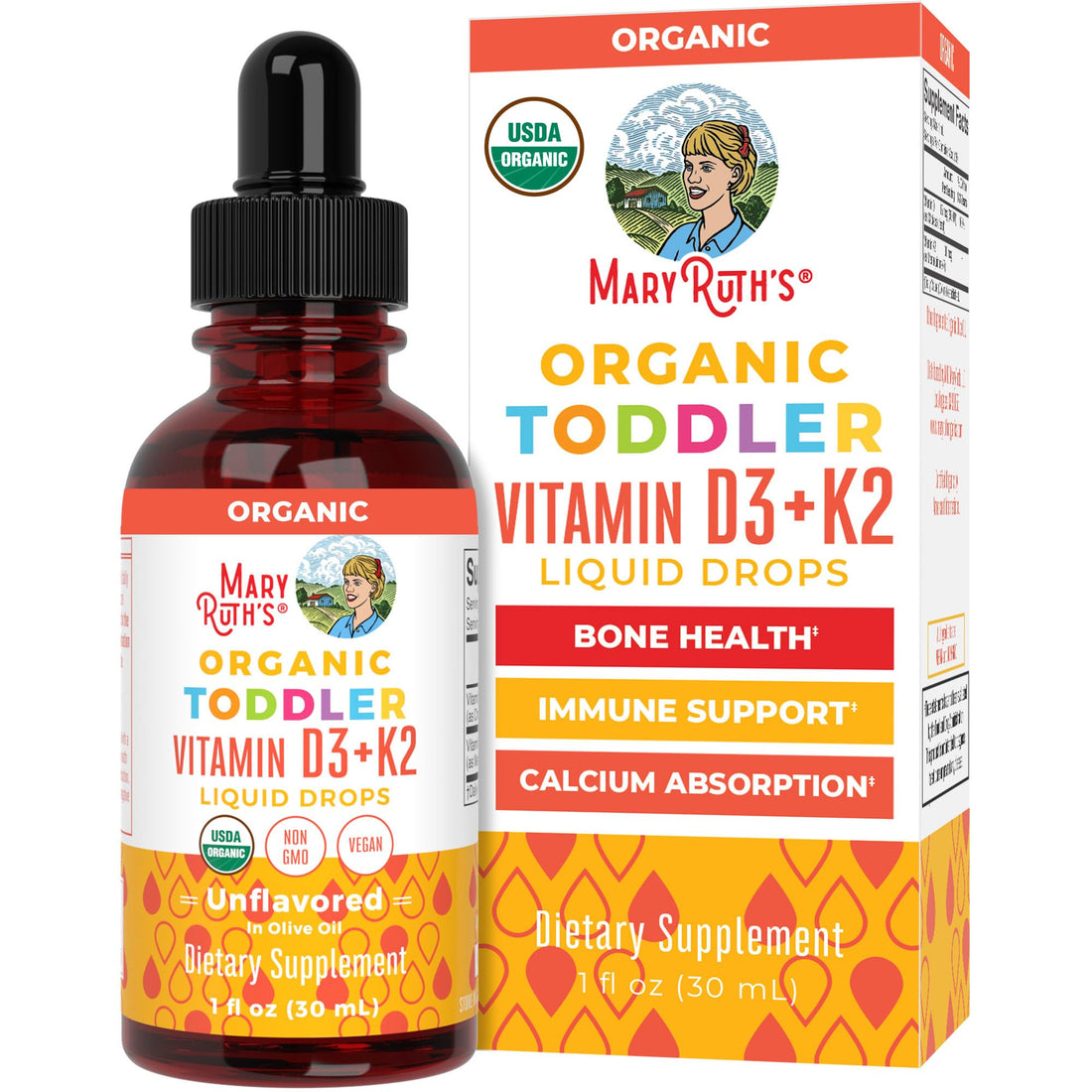 MaryRuth Organics Vitamin D3 | Vitamin K2 | Vitamin D3 K2 Drops | K2 D3 Vitamin Liquid Supplement for Toddlers | Kids Supplement for Calcium Absorption Strong Bones | Vegan | Gluten Free | 1 Fl Oz