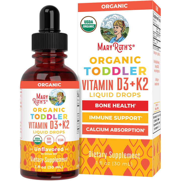 MaryRuth Organics Vitamin D3 | Vitamin K2 | Vitamin D3 K2 Drops | K2 D3 Vitamin Liquid Supplement for Toddlers | Kids Supplement for Calcium Absorption Strong Bones | Vegan | Gluten Free | 1 Fl Oz
