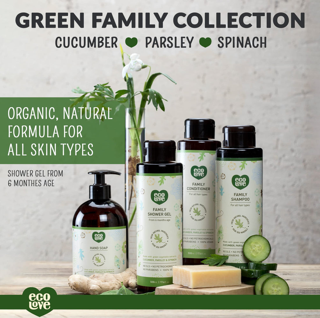 Green : ecoLove Green Collection Hand Soap - Cucumbers, Parsley & Spinach. 100% VEGAN (17.6 Oz)