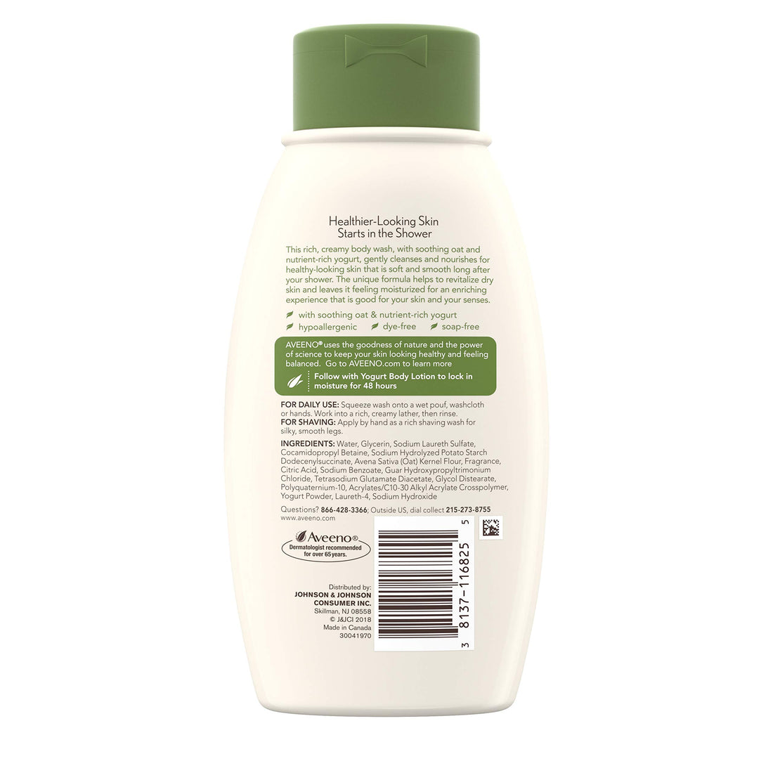 Aveeno Daily Moisturizing Yogurt Body Wash for Dry Skin with Soothing Oat & Vanilla Scent, Gentle Body Cleanser, 12 fl. oz (Pack of 2)