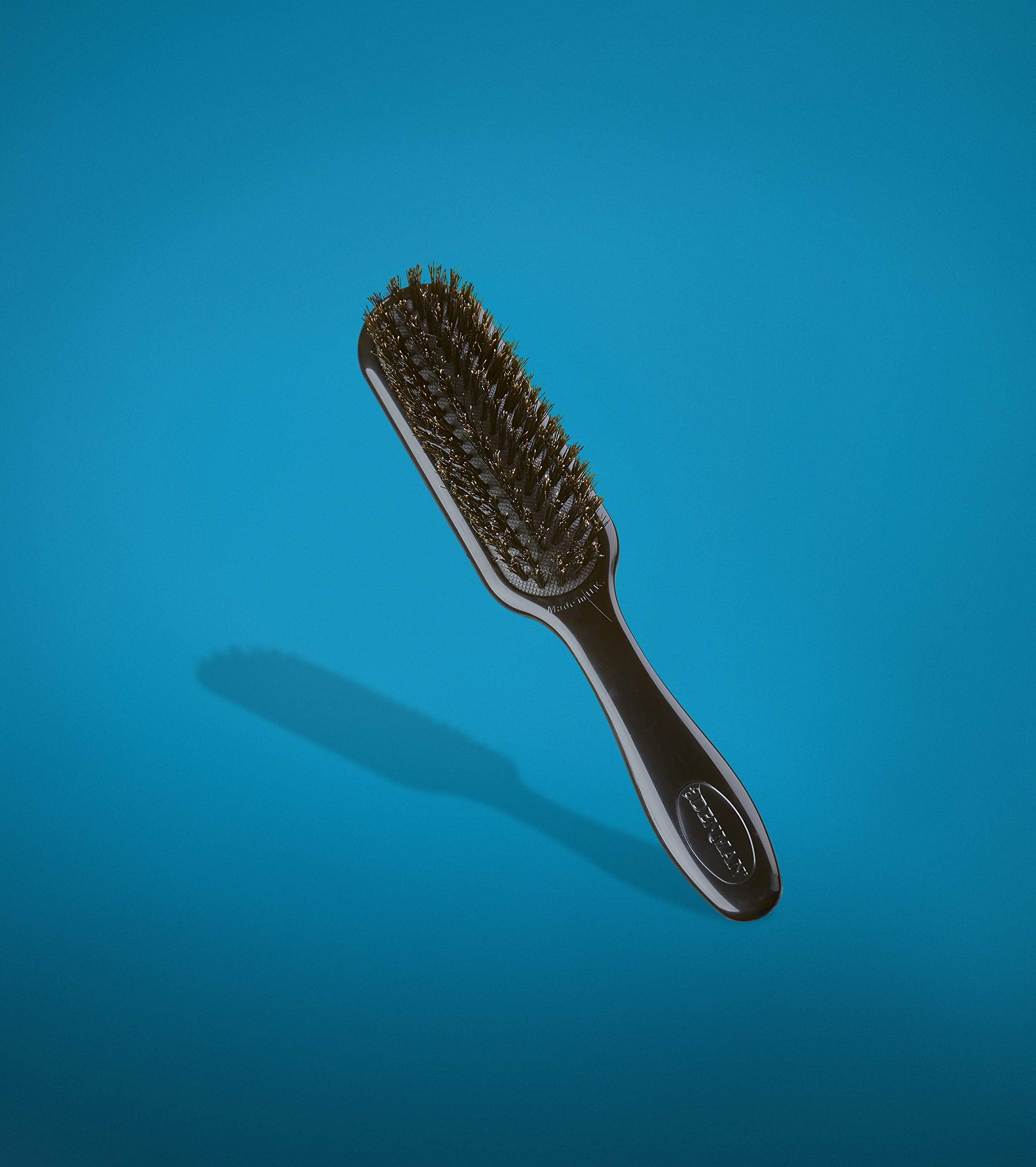 Denman D 92 Edge Tamer Soft Natural Bore Bristles Flat Hair Brush with Handle for Men and Women, Black Color