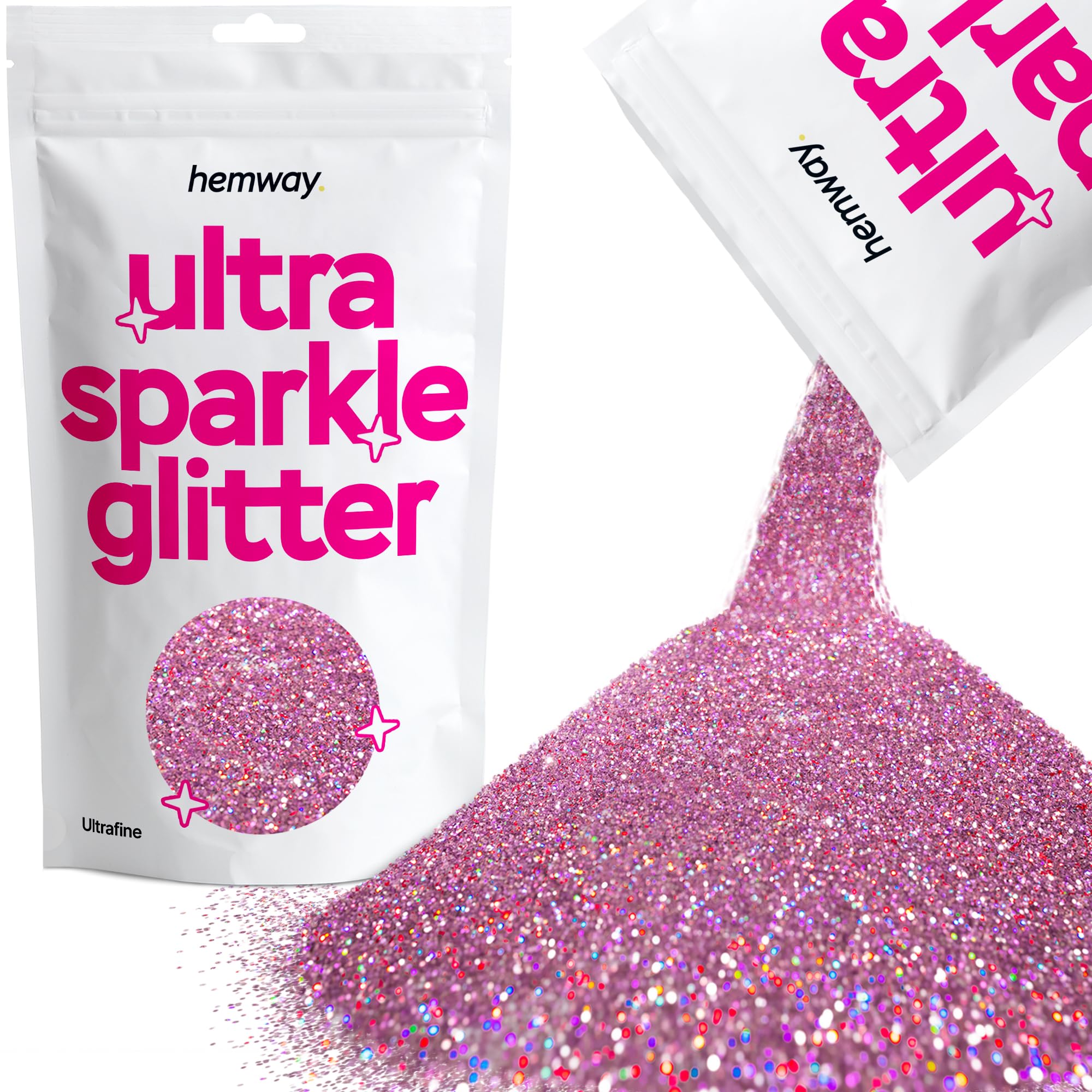 Hemway Premium Ultra Sparkle Glitter Multi Purpose Metallic Flake for Arts Crafts Nails Cosmetics Resin Festival Face Hair - Pink Holographic - Ultrafine (1/128 0.008 0.2mm) 100g / 3.5oz