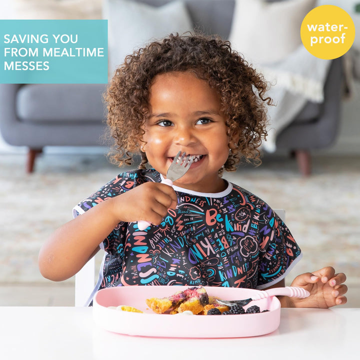 Bumkins Short Sleeve Bib for Girl or Boy, Toddler and Kids for 1-3 Years, Large Size, Essential Must Have for Junior Children, Eating, Mess Saving Soft Fabric Apron for Play, Born This Way