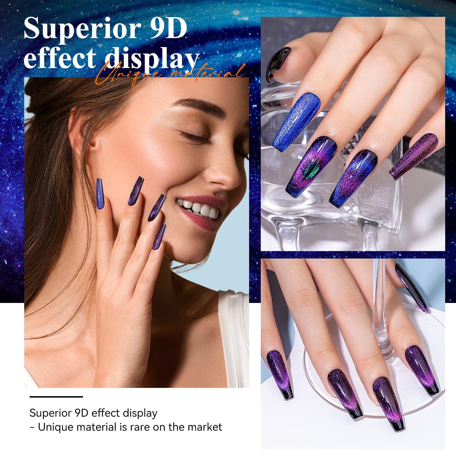 MIZHSE 9D Cat Eye Gel Nail Polish Fashion Chameleon Magnetic Gel 10ml Soak Off UV LED with 2 Magnet Stick Gel Nail Polish Set 6pcs