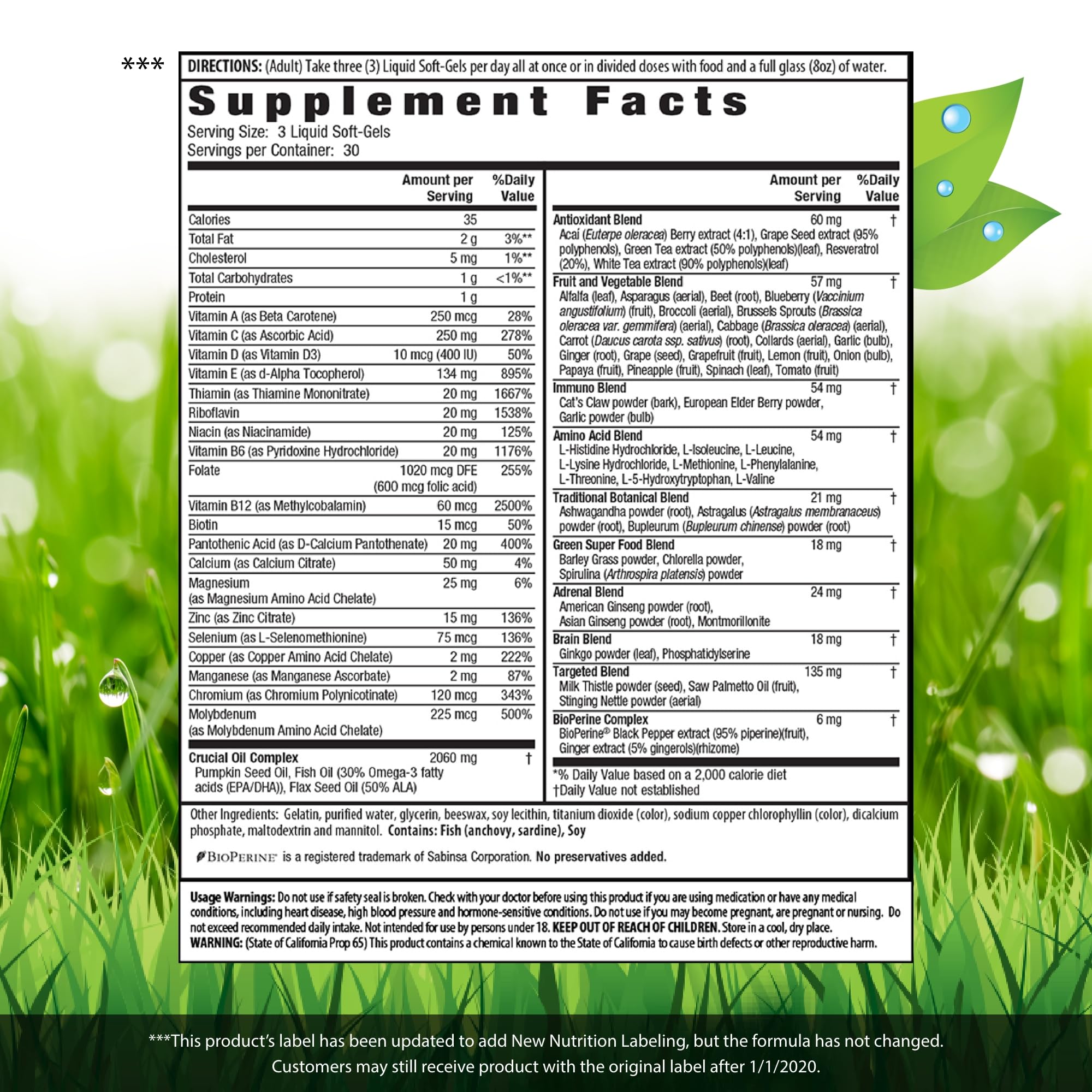 Irwin Naturals Men's Living Green Liquid-Gel Multi - 70 Essential Nutrients, Full-Spectrum Vitamins, Wholefood Blend - Targeted Adrenal & Brain Support - 90 Liquid Softgels