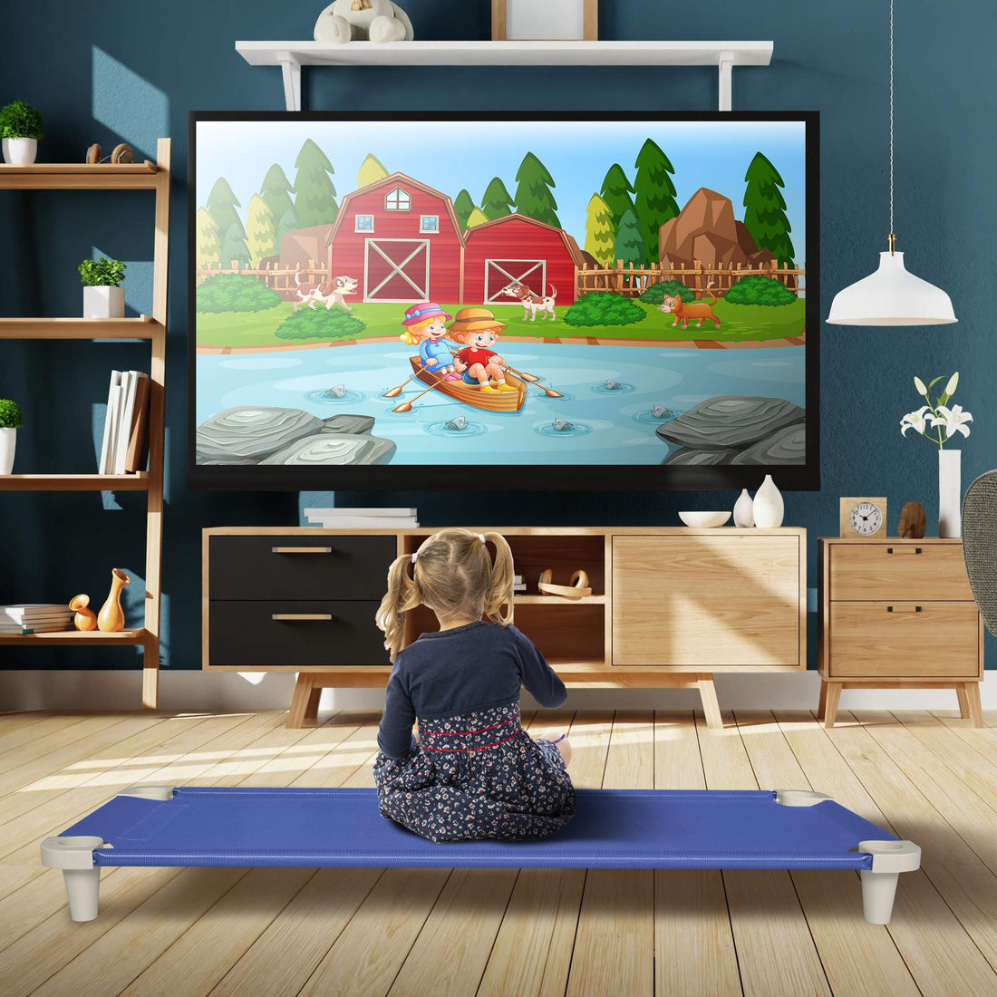 Acrimet Nap Cot for Kids, Portable Toddler Child Bed, Stackable, 52 L (Stainless Steel Tubes) (Blue Breathable Mesh Fabric - Gray Feet) (1 Pack)