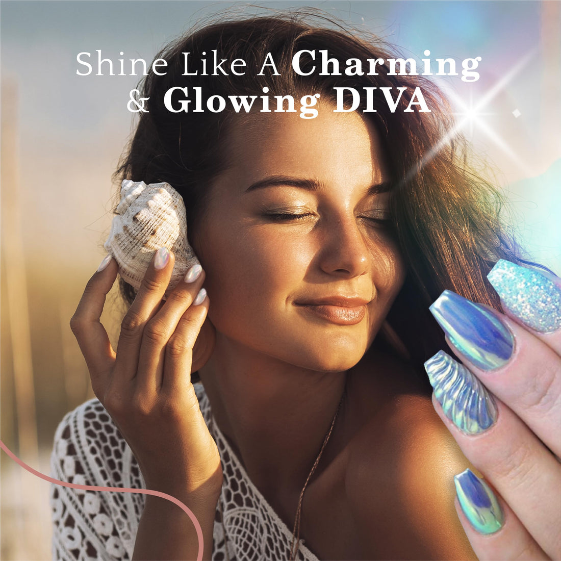 PrettyDiva Mermaid Chrome Nail Powder - White Unicorn Chrome Nails Powder Aurora Iridescent Powder Pigment for Nails, Opal Pearl Mica Powders Sunset Chameleon Chrome Nail Powder Manicure Pigment