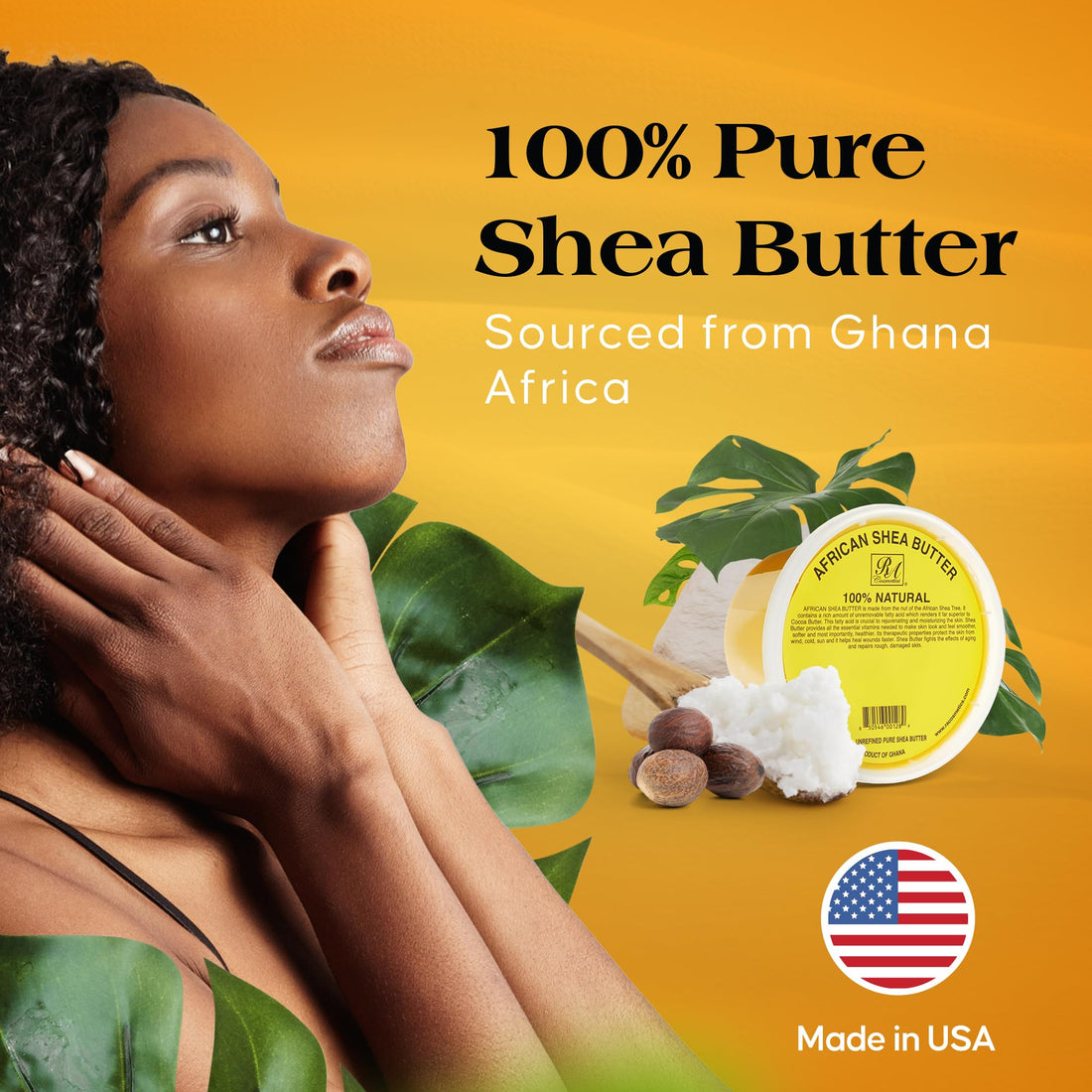 RA Cosmetic's 100% Natural Unrefined Yellow Shea Butter – Pure African Luxury for Skin & Hair - Sourced from Ghana - 16oz Jar