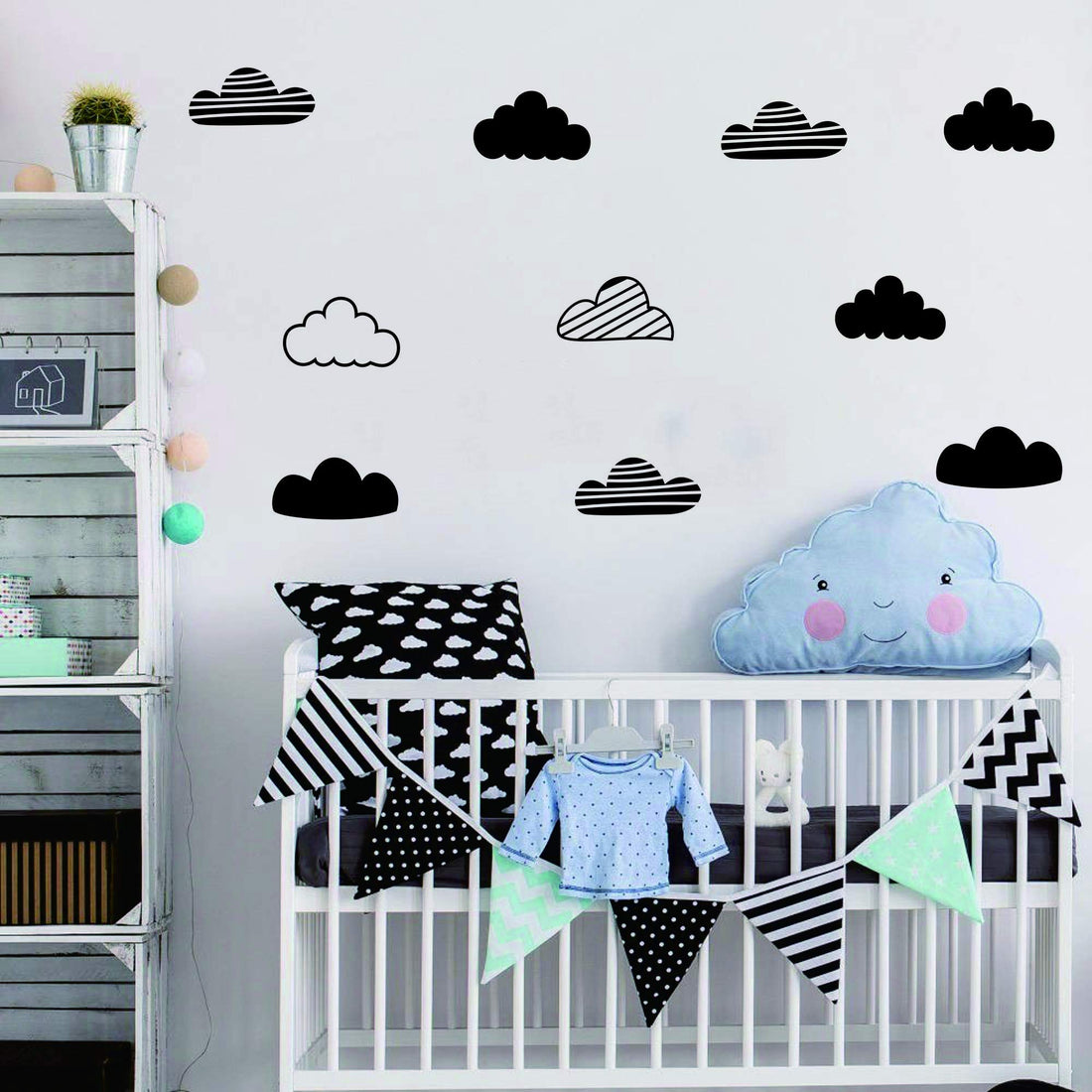 24 Pcs/Set Clouds Decal Vinyl Wall Sticker for Kids Room Nursery Decoration Boy Girl Child Bedroom Living Room Art Decor Home House Design Mural YMX57 (Black)