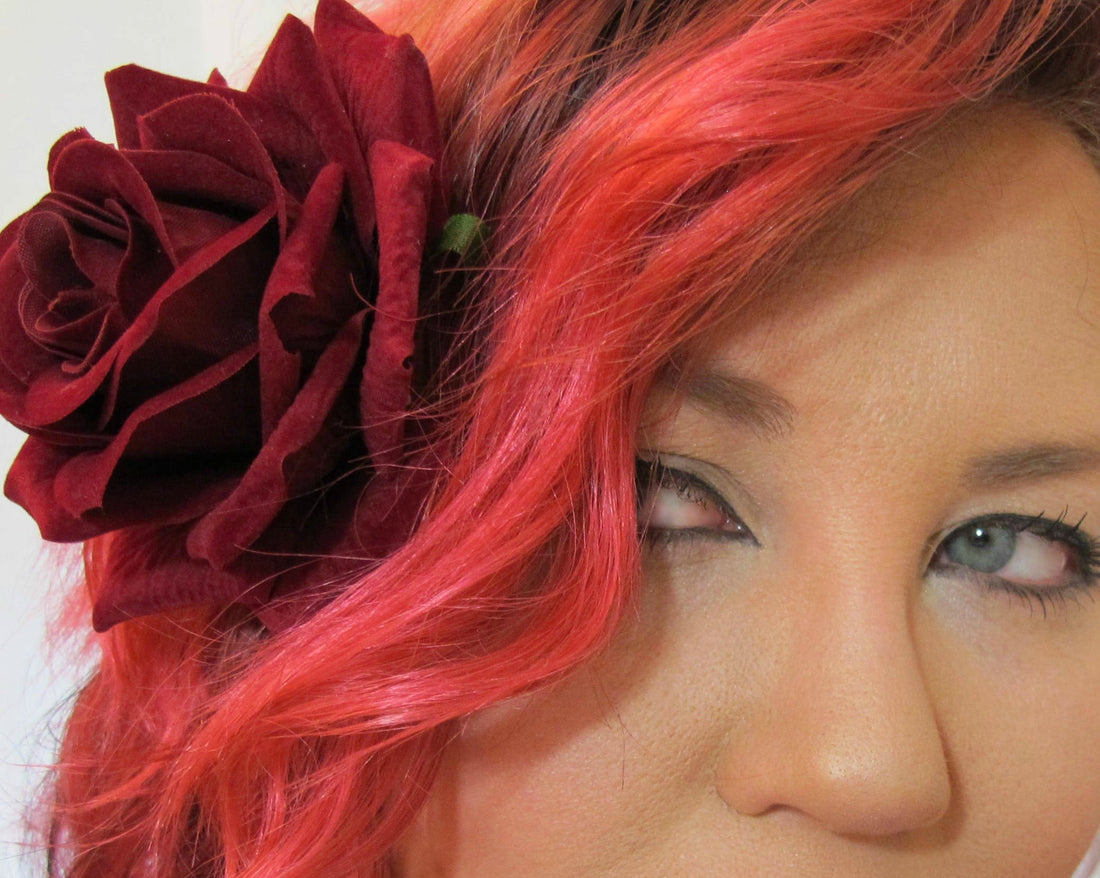 Dark Red Velvet Rose Hair Flower Clip 3-in-1