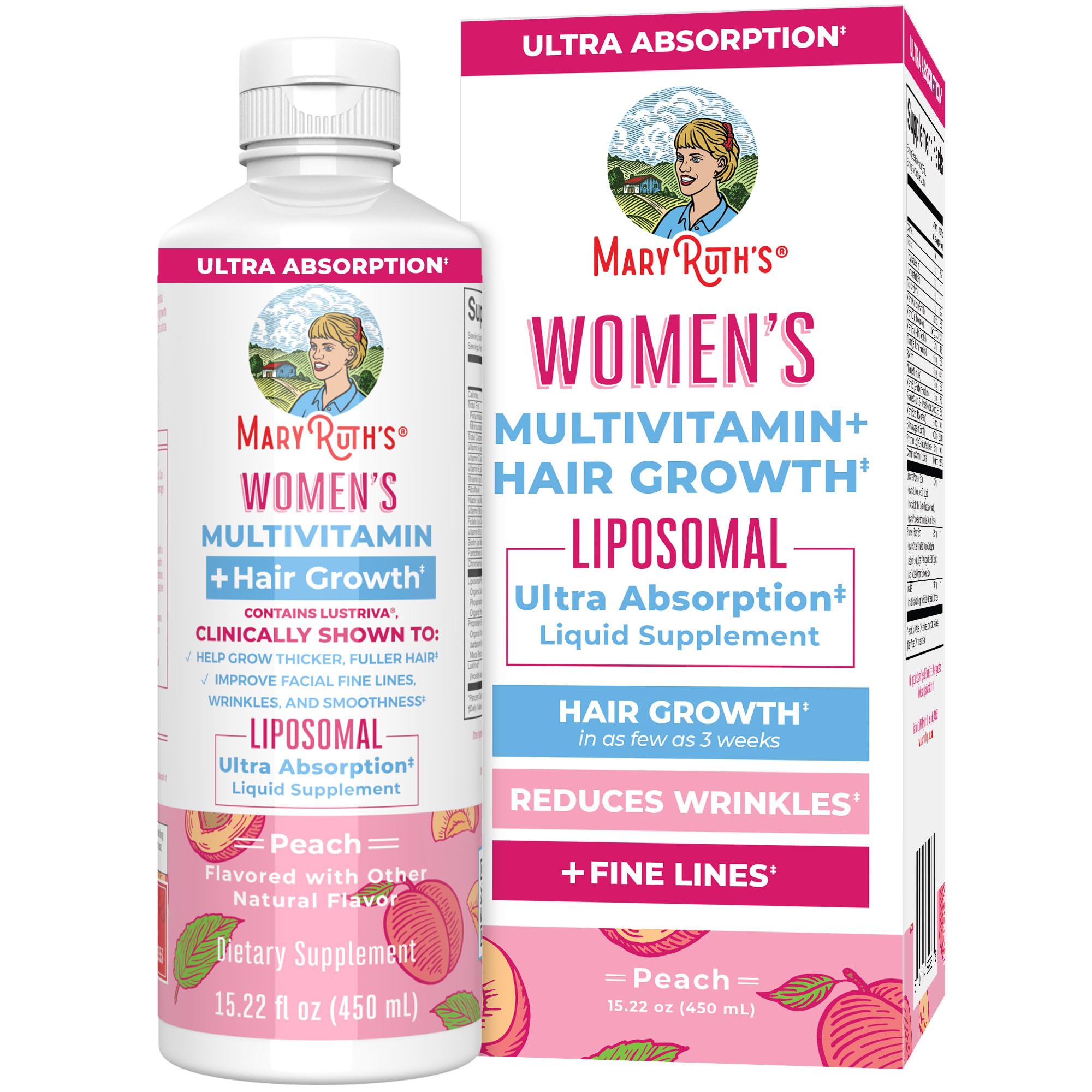 MaryRuth Organics Women's Multivitamin Lustriva Hair Growth Liposomal | Biotin | Vitamin D, B | Clinically Tested for Thicker Hair, Fine Lines, Skin Care | Ages 18 | Hair Vitamins | 15 Fl Oz
